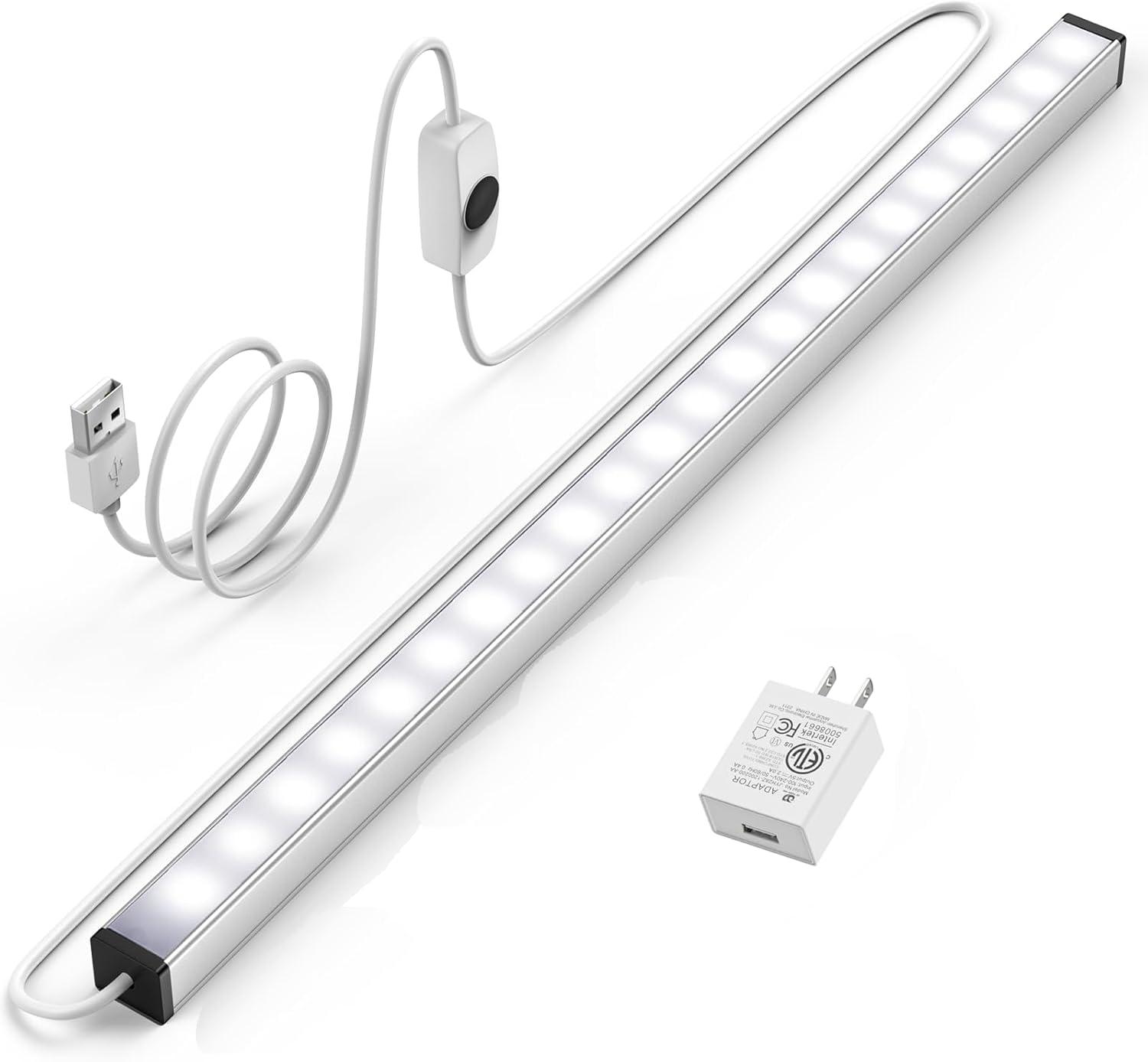 ASOKO Under Cabinet Led Lighting, 12 Inch Light Strip Bar, Daylight White 5000K Dimmable Plug in USB Light, Small Thin Led Under Counter Lighting for Kitchen/Room/Shelf/Desk/Display Case