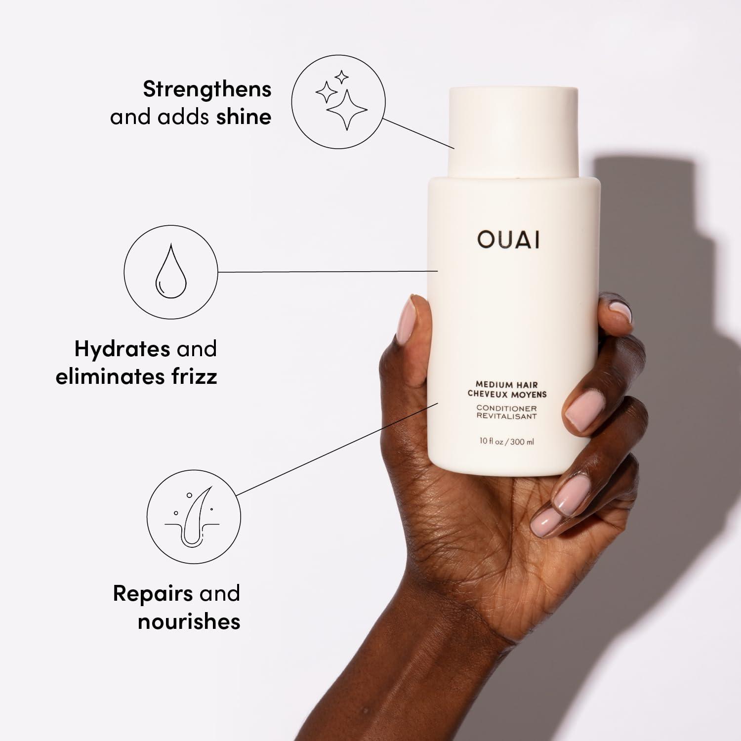 OUAI Medium Conditioner - Hydrating Hair Conditioner with Coconut Oil, Babassu Oil, and Keratin - Strengthens, Repairs and Adds Shine - Paraben and Phthalate Free Hair Care Products (10 Oz) - Image 2