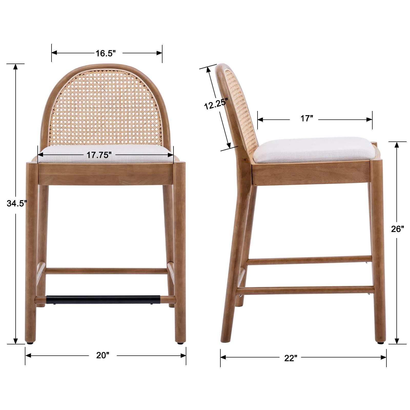 DUOMAY Modern Counter Stools Set of 4, 26 Inch Seat Height Counter Height Barstools Wooden Linen Upholstered Bar Stools with Oval Rattan Backrest Armless Kitchen Island Stool Chair, Beige - Image 3