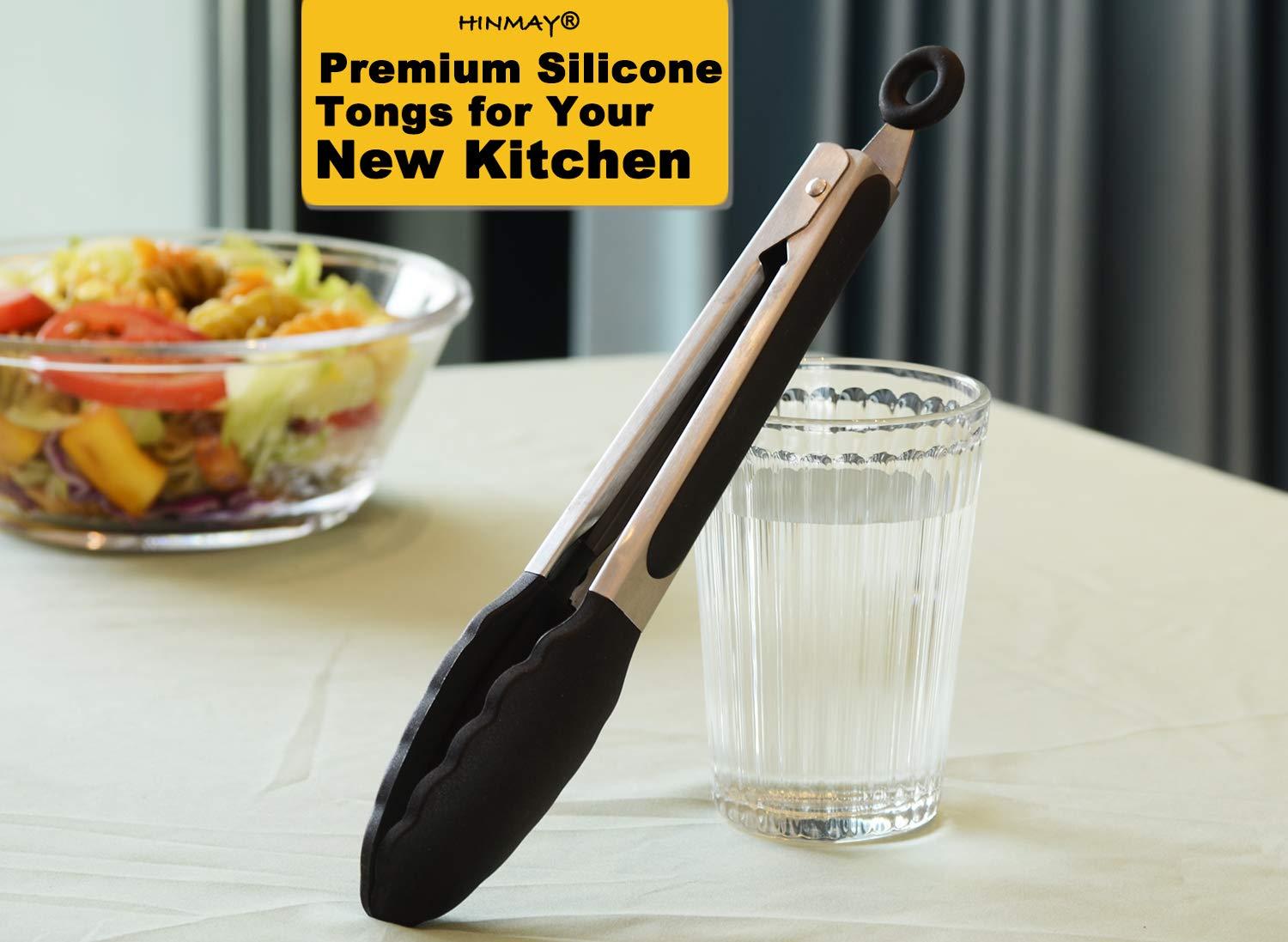 HINMAY Serving Tongs 9-Inch Cooking Tongs with Silicone Tips, Set of 3 (Black) - Image 6