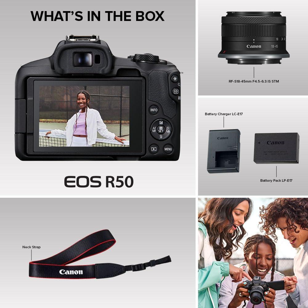 Canon EOS R50 Mirrorless Camera RF-S18-45mm F4.5-6.3 is STM Lens Kit, 24.2 Megapixel CMOS (APS-C) Sensor, 4K Video, Hybrid Camera, Photo and Video, Vlogging, Content Creator, RF Mount, Black - Image 9