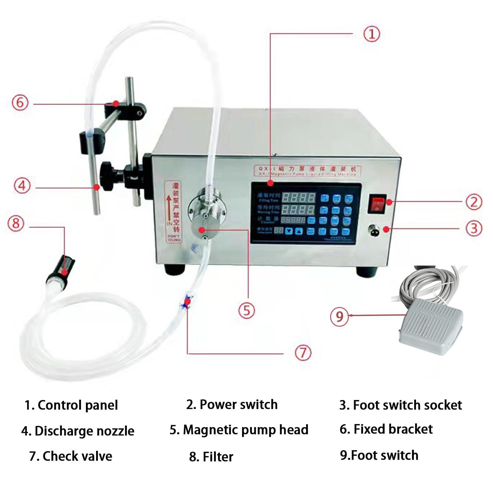 YUGXTH Liquid Filling Machine, Single Head Magnetic Pump Bottle Filler, Automatic Liquid Bottle Tube Filler, Stainless Steel Bottling Machine with Foot Pedal, for Cosmetics, Beverages, Oil - Image 3