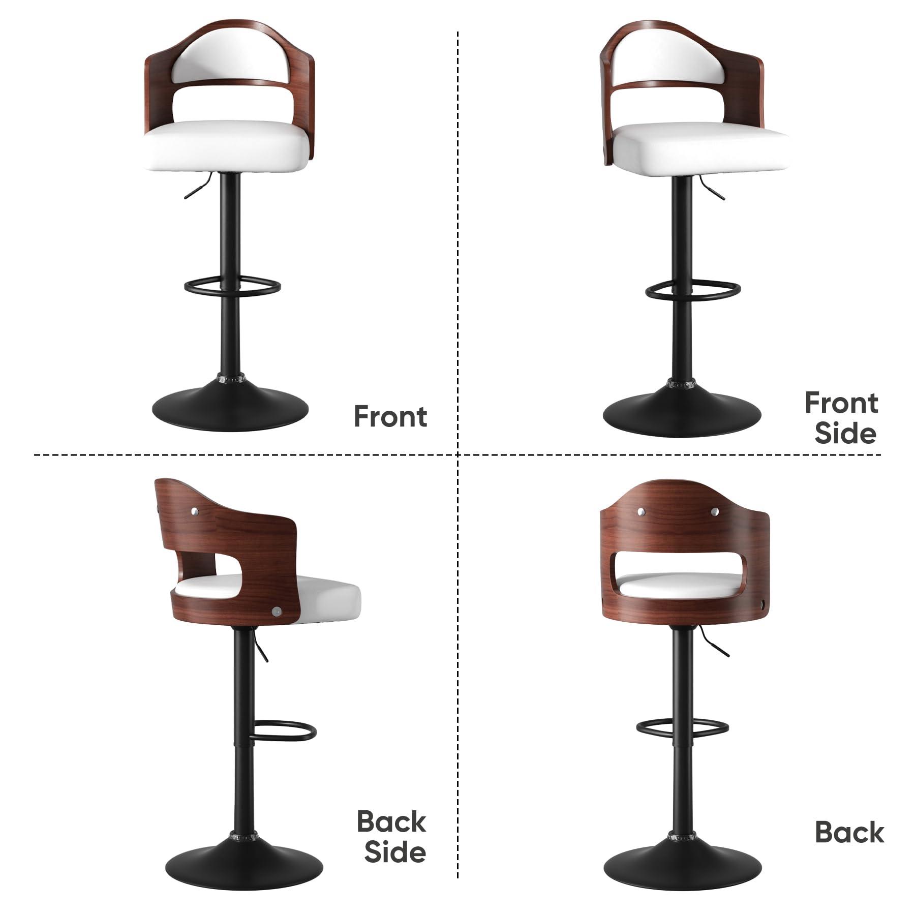 Nalupatio Swivel Bar Stools Set of 3 Seat Adjustable Height 24.5-33.5IN, Wooden Barstools PU Leather Upholstered Bar Chairs with Back & Footrest for Bar Kitchen Dining Room - Image 8