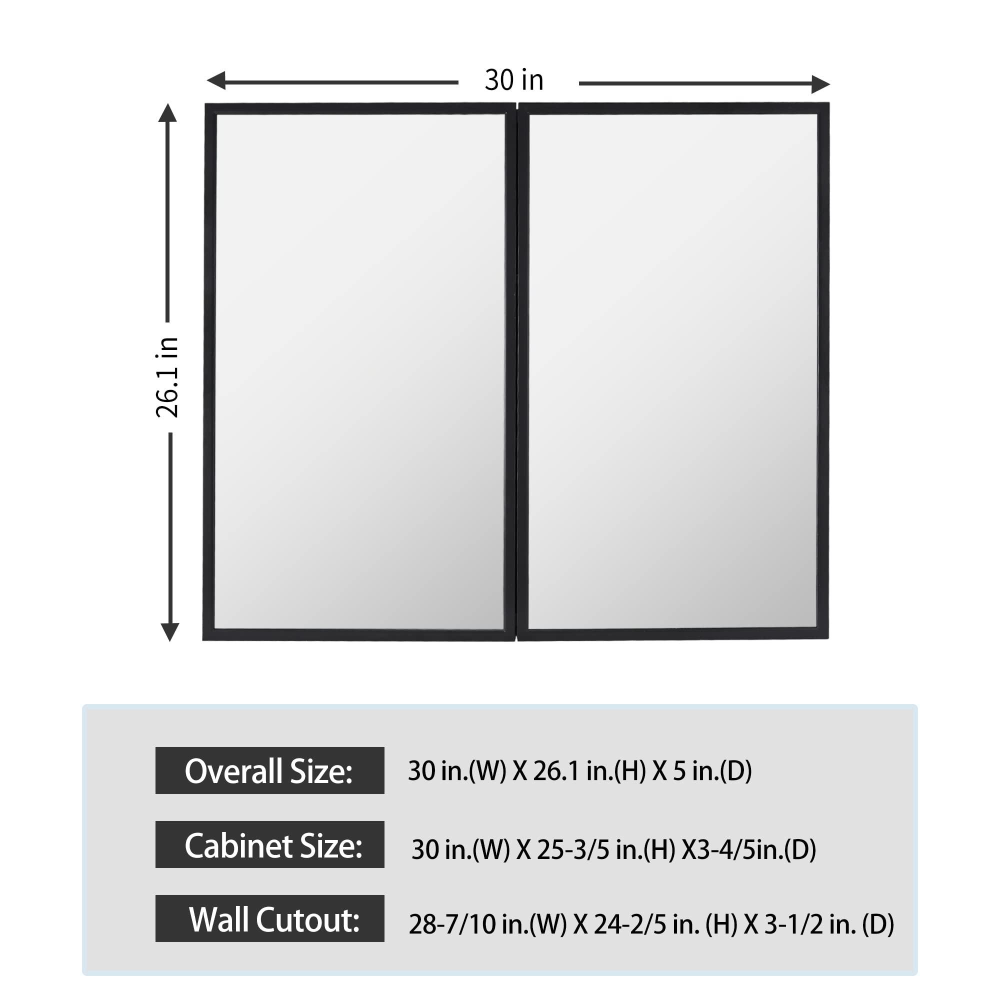 Movo 30 Inch x 27 Inch Farmhouse Black Metal Framed Recessed or Surface Bathroom Medicine Cabinet with Mirror Rectangle Tilting Beveled Vanity Mirros for Wall - Image 2