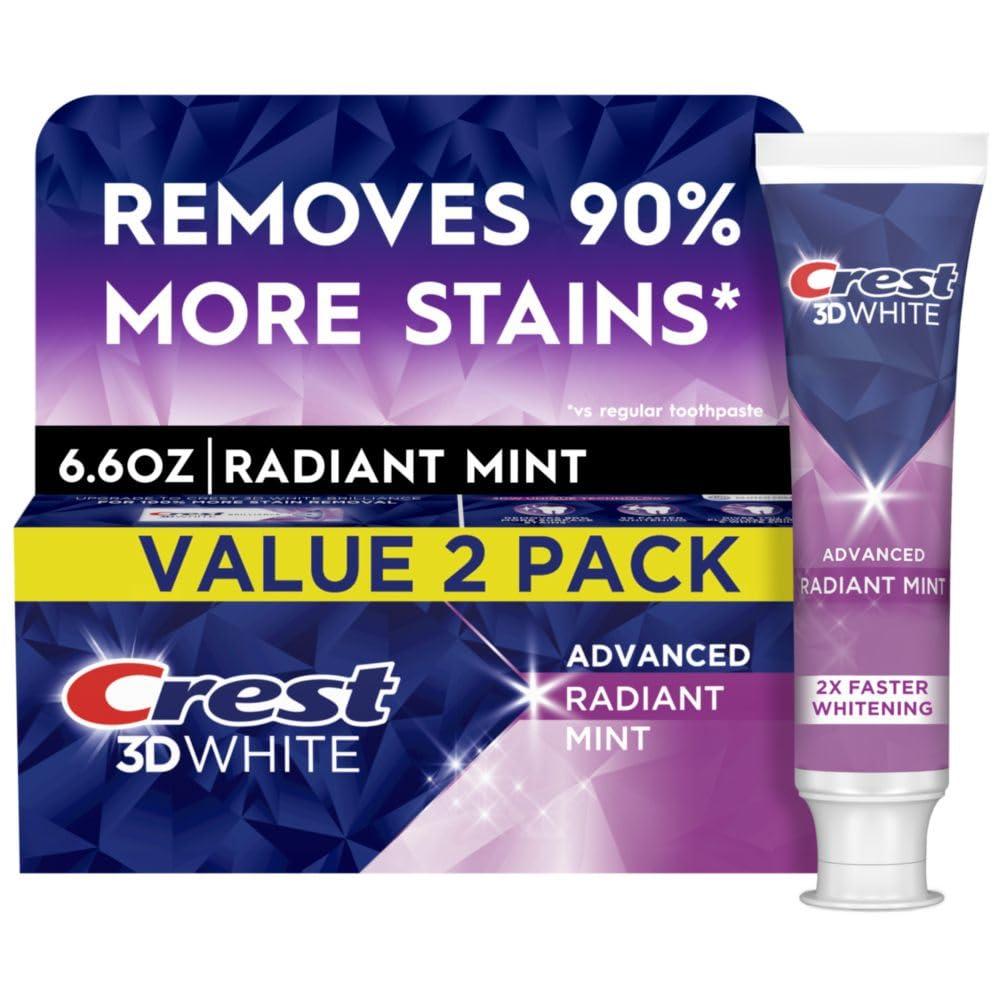 Crest 3D White Advanced Teeth Whitening Toothpaste, Radiant Mint, 3.3 oz, Pack of 2 - Image 7