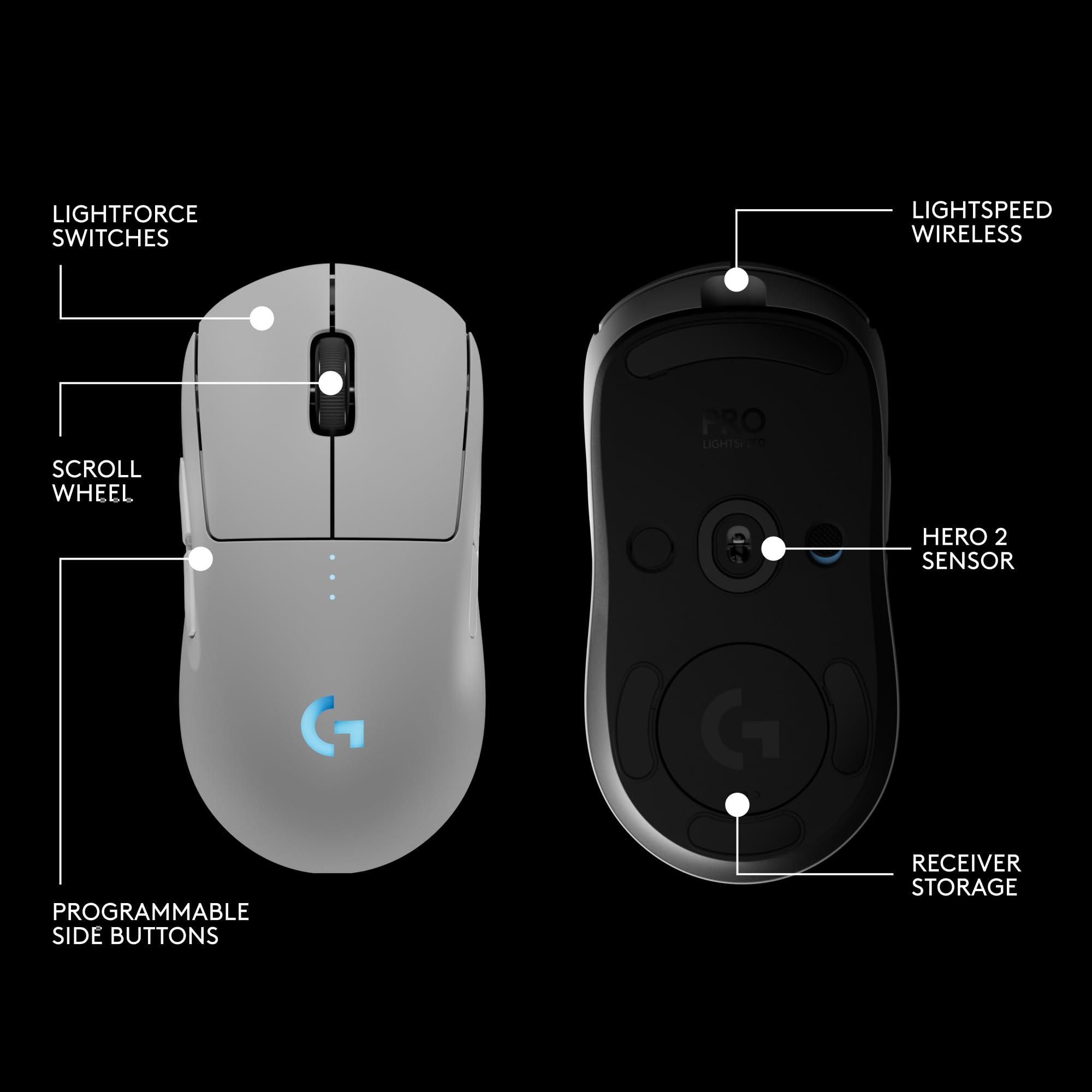 Logitech G PRO 2 Lightspeed Wireless Gaming Mouse, Right- or Left-Handed Mouse with up to 4 Customizable and Switchable Magnetic Side Buttons, 44K DPI Sensor, USB-C Charging, for PC/Mac - White - Image 12