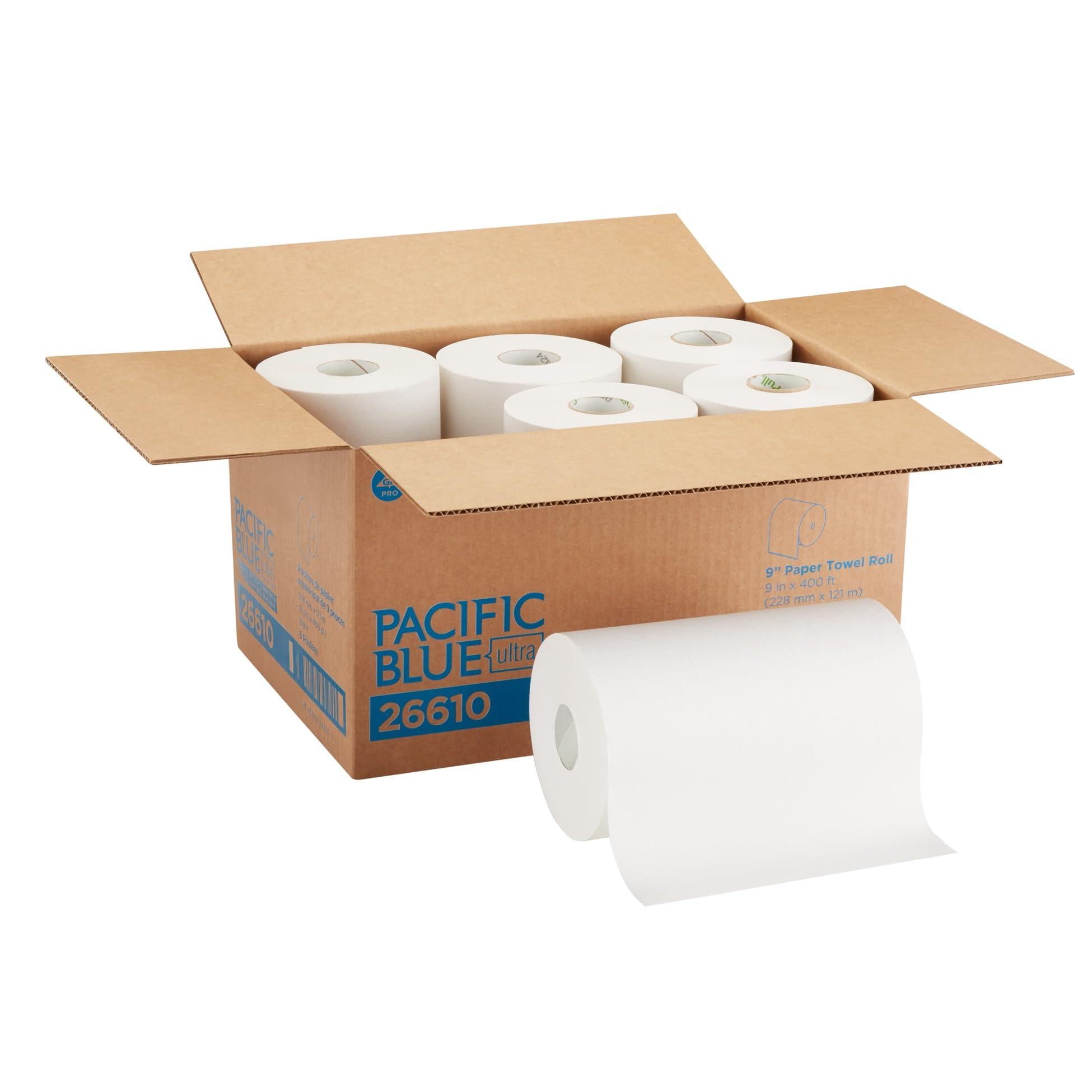 Georgia-Pacific, Pacific Blue Ultra, 9" Paper Towel Rolls (26610), White, 6 Rolls per Case, 400' per Roll