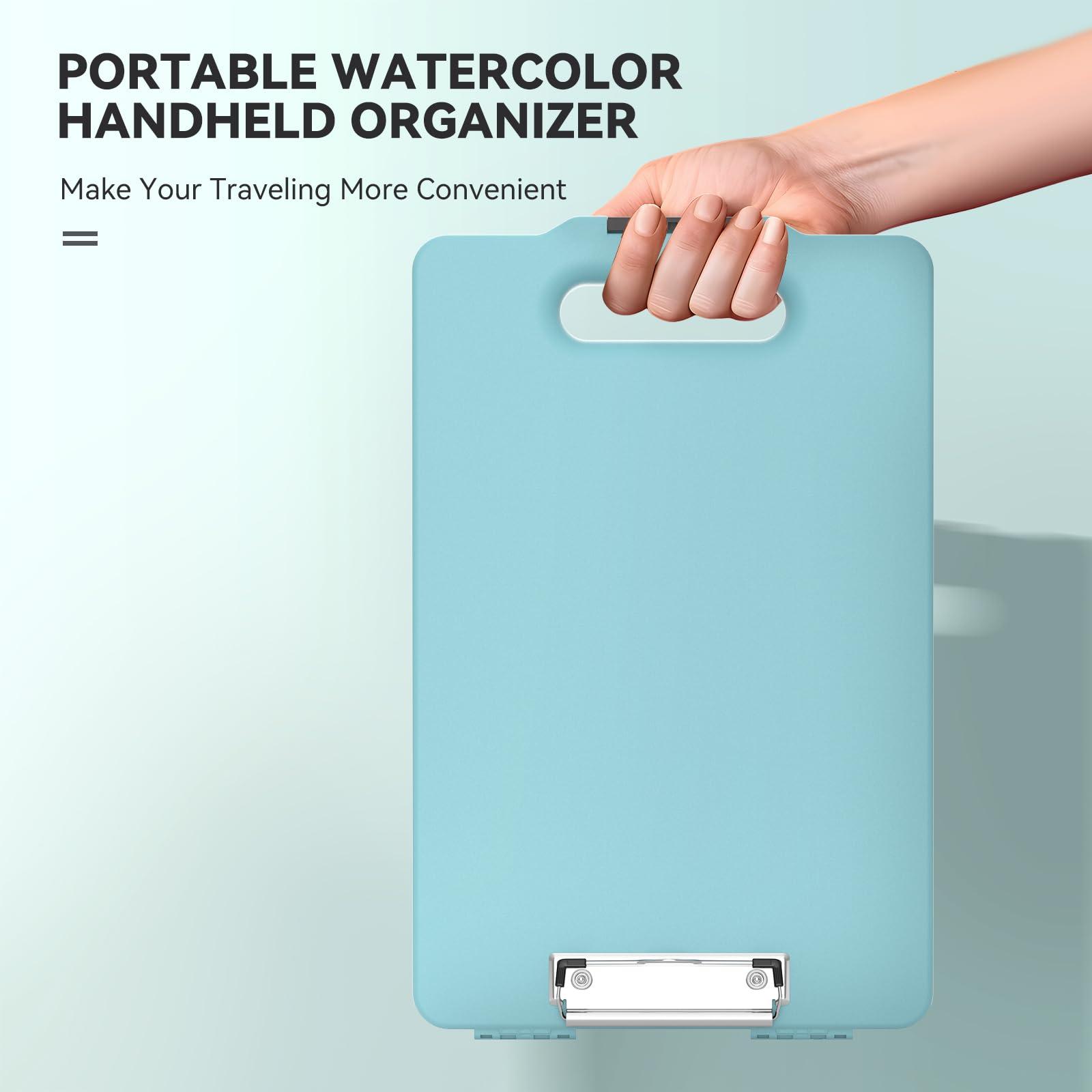 MeiLiang Travel Watercolor Paint Set, Watercolor Set Includes 48 Colors Solid Watercolors + 7.5x7.5 inch 50% Cotton Watercolor Paper(20 Sheets) + 1 Watercolor Brush + Green Handheld Organizer - Image 6