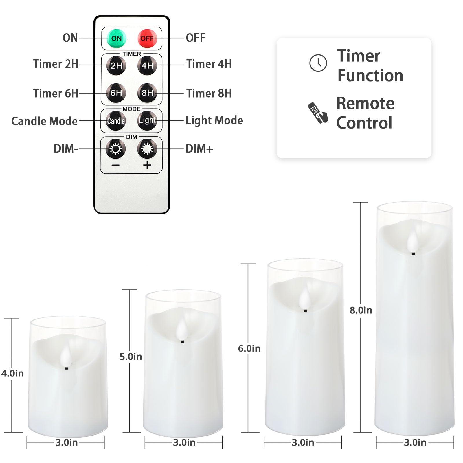 NURADA Flameless Candles: Acrylic LED Pillar Candles Battery Operated with Remote and Timer Candle for Romantic Ambiance and Home Table Bathroom Decor, White Pack of 5 - Image 6