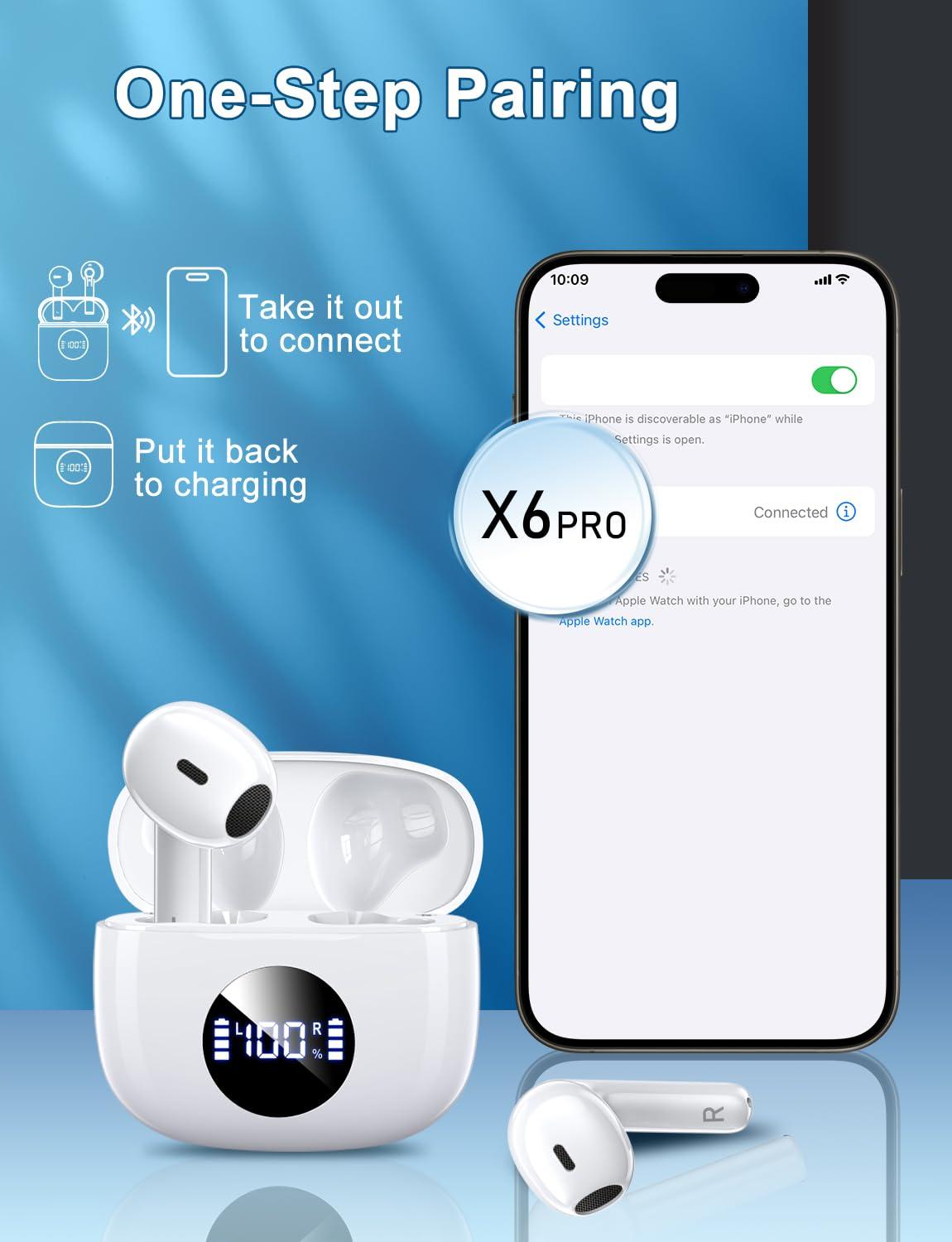 HIYDOO Wireless Earbuds, Bluetooth 5.3 Headphones with Charging Case, Lightweight in-Ear Stereo Earphones with Mic for Android/iOS Cellphone, Waterproof Cordless Earphones for Sports-Ivory White - Image 4