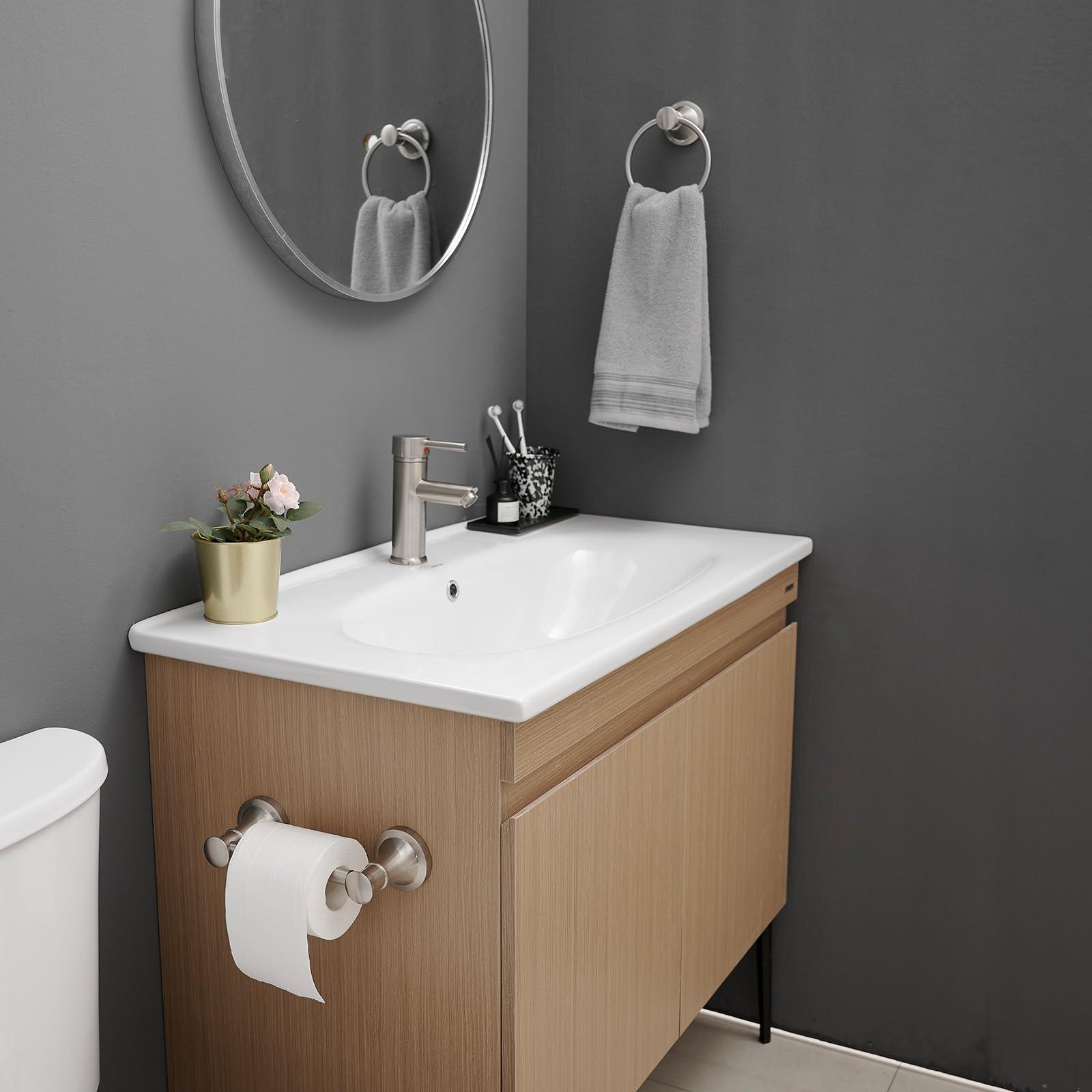 RUMOSE Toilet Paper Holder and Hand Towel Ring Brushed Nickel Wall Mount Bathroom Hardware Accessories 2 PCS Set Flexible Pivoting Toilet Tissue Roll Holder and Towel Hanger, Stainless Steel - Image 9