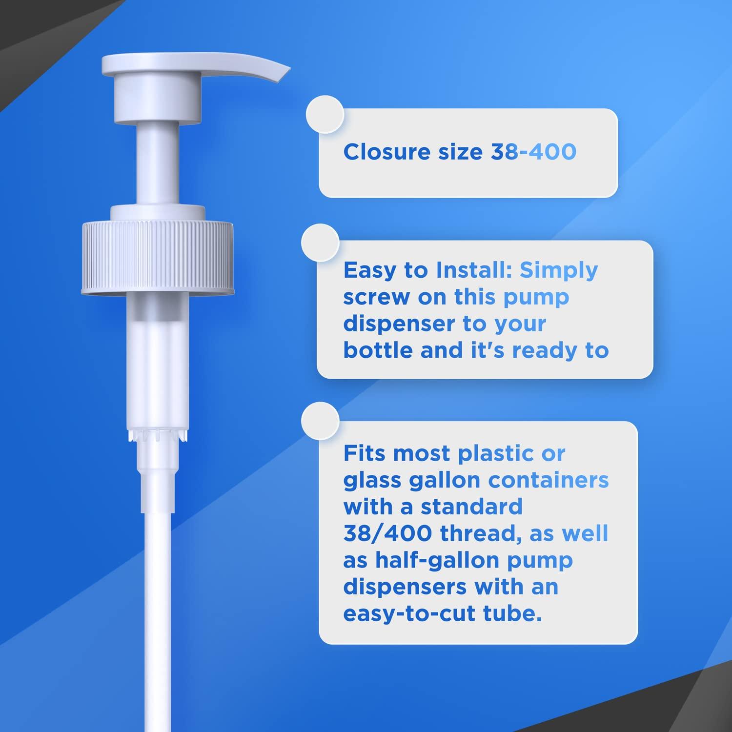 Gallon Pump Dispenser for Glass Jugs or Plastic Bottles - Compatible with Listerine Pump 1-1.5L Bottle Heavy-Duty Industrial Grade for Syrup, Soap, Condiments, Detergent - Pack of 2 White Pumps - Image 6