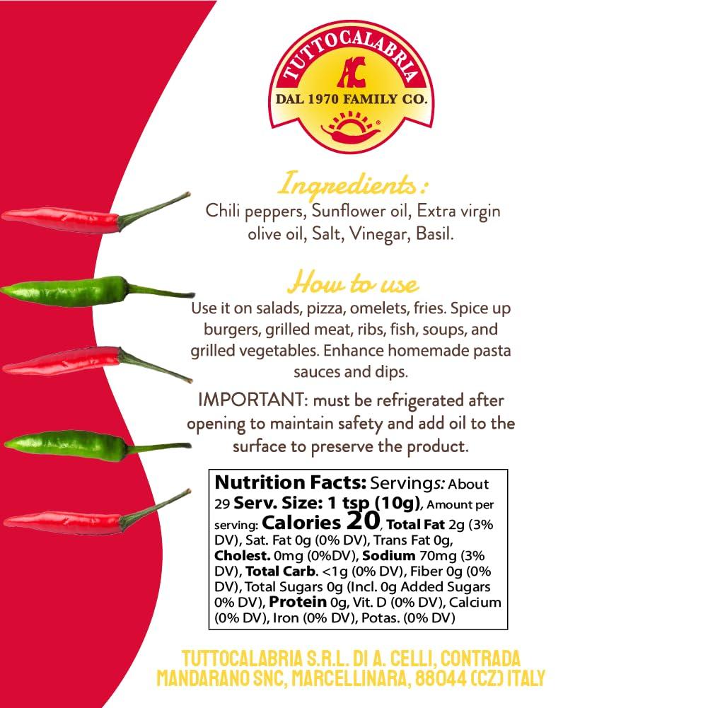 TUTTOCALABRIA Calabrian Chilli Pepper Pieces, 10oz (285g), Spicy Condiment with Calabrian Chilli Peppers, Extra Virgin Olive Oil, Ideal for Pasta, Pizza, Sandwiches and Fish, Made in Italy - Image 6