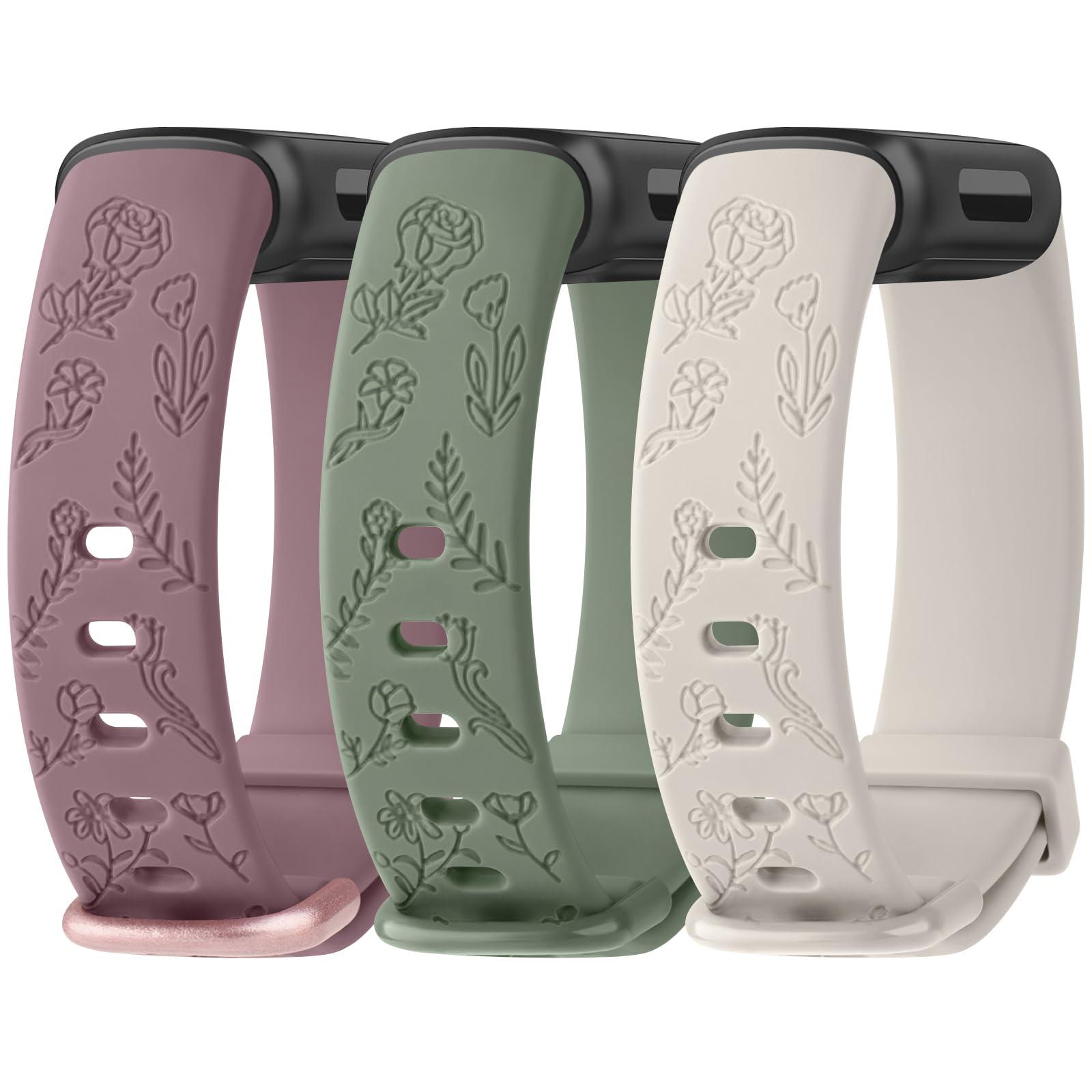 Meliya Compatible with Fitbit Inspire 3 Bands for Women Men, Floral Engraved Silicone Straps Replacement Wristband for Fitbit Inspire 3 Fitness Tracker