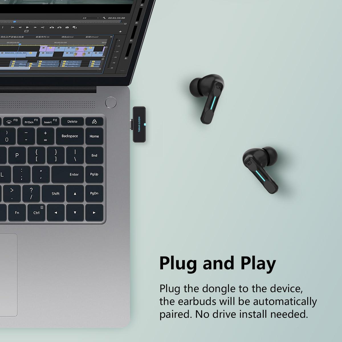 FEDIKER SW4 Wireless Hidden Earbuds for PC/Computer/Laptop/Mobile - Dongle & Bluetooth - 40ms Low Latency - 4 Mics – Gaming - Work Headset/Headphones for Office - Image 2