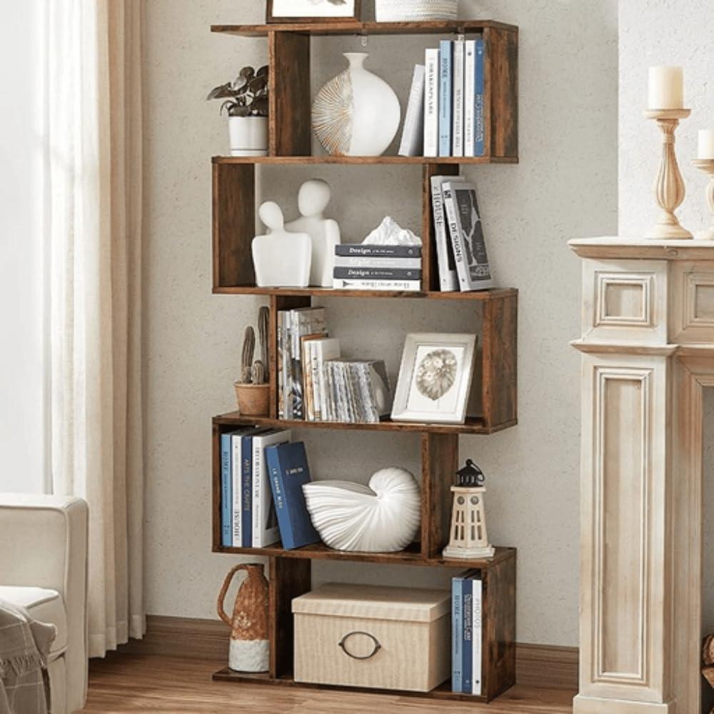 VASAGLE Bookcase, 5-Tier Bookshelf, Display Shelf and Room Divider, Freestanding Decorative Storage Shelving, Rustic Brown ULBC62BX, 27.6”L x 9.4”W x 62.6”H (70 x 24 x 159 cm) - Image 8