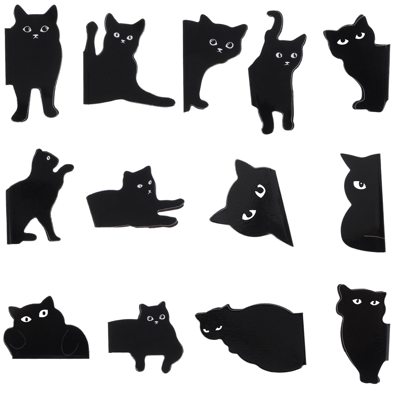 Ptwola 13 Pcs Black Cat Bookmark Clips Kawaii Fun Page Markers Accessories Assorted Cute Cat Book Markers Clip Tabs Set for Lover Women Men Kids Students Teachers Reader School Office Home Supplies