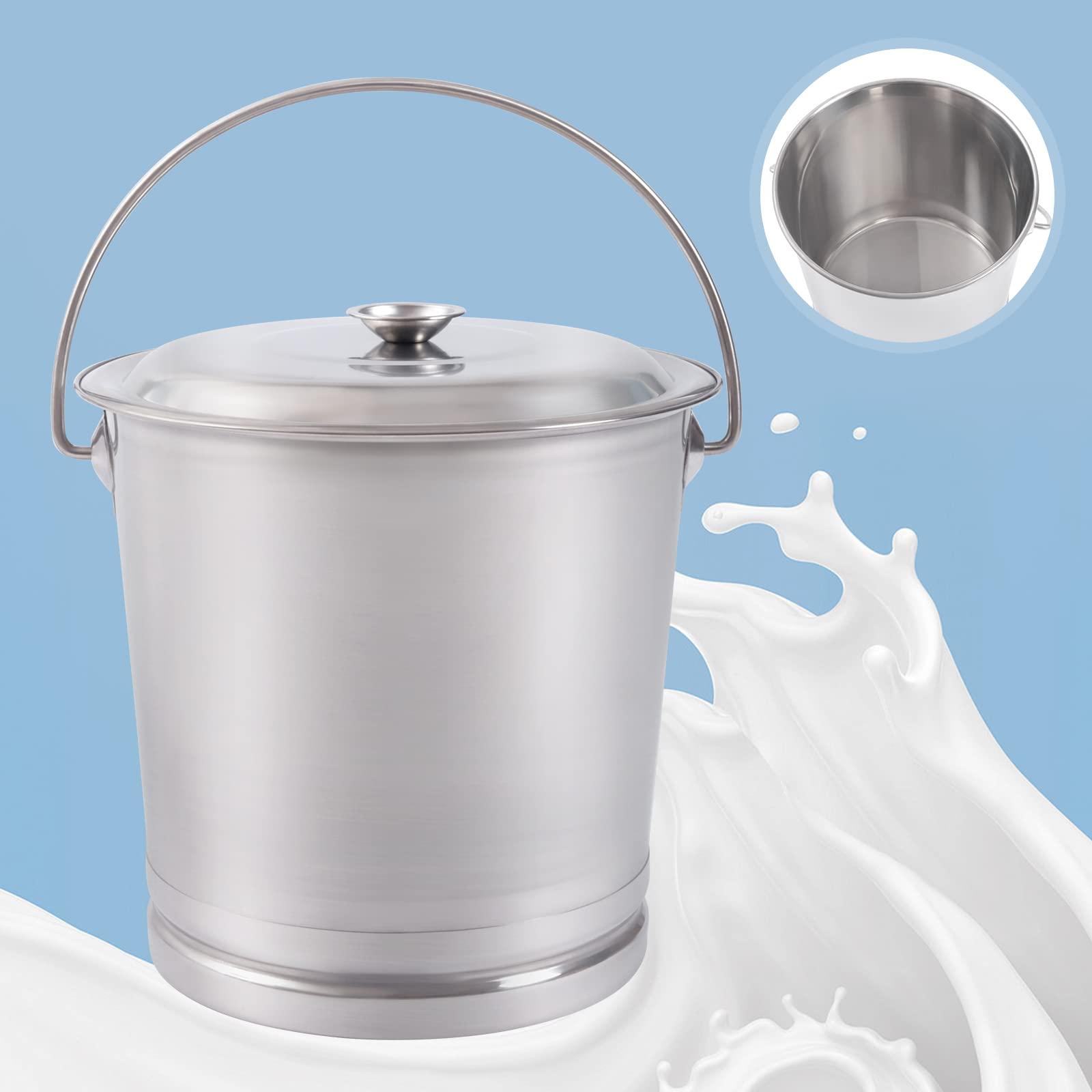 8L/8.5 Qt Stainless Steel Bucket Milk Metal Pail Compost Bucket with Lid & Handle, Kitchen Compost Bin Scrap Food Waste Scrap Slop Storage Buckets Container Garbage Pail, Open Lip Edge - Image 9