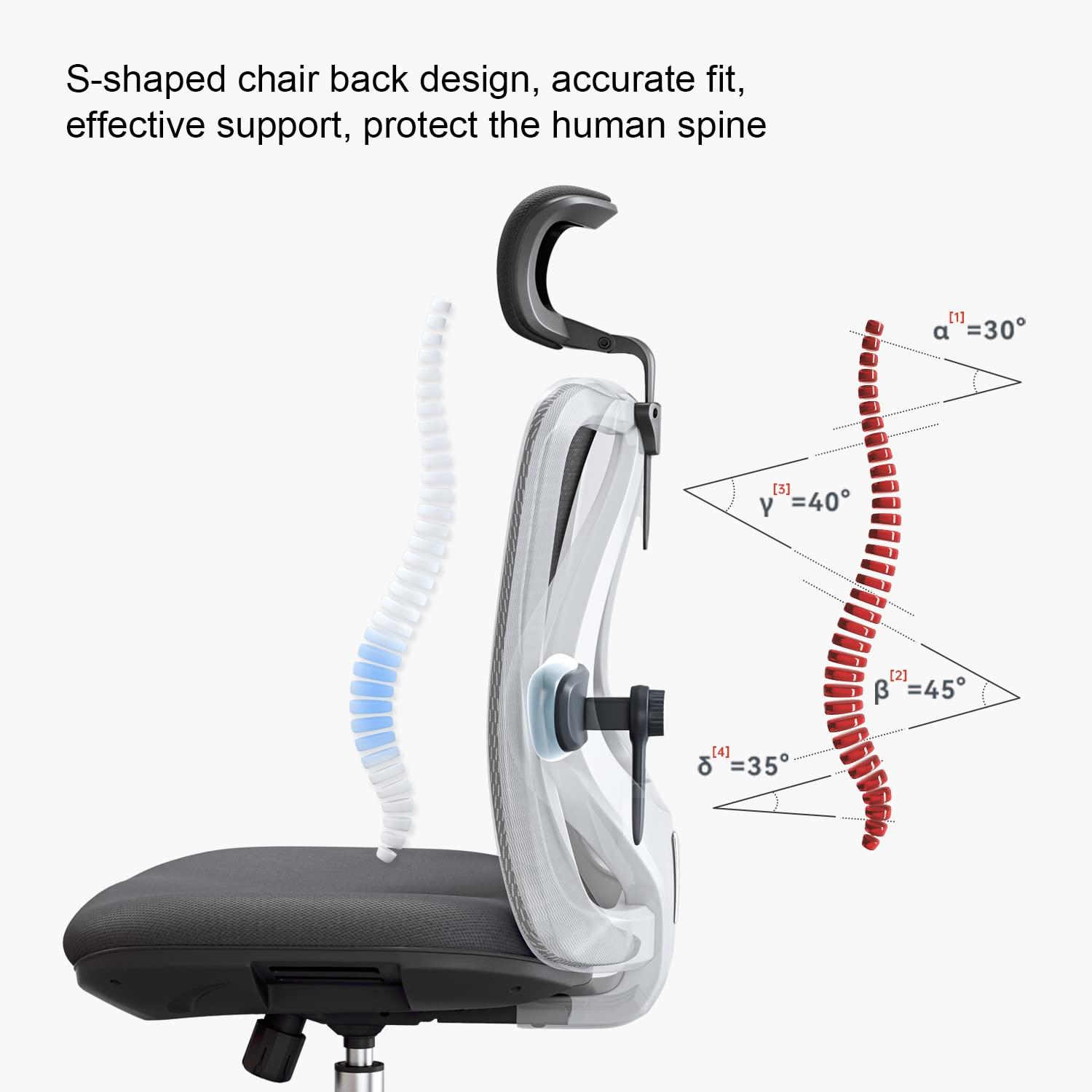 SIHOO M18 Ergonomic Office Chair for Big and Tall People Adjustable Headrest with 2D Armrest Lumbar Support and PU Wheels Swivel Tilt Function Black - Image 6