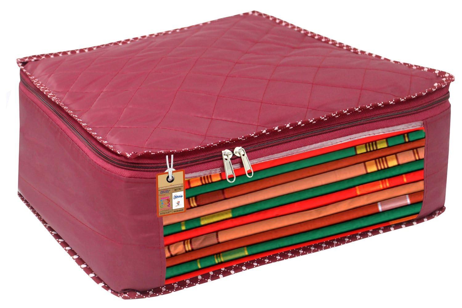 atorakushon Fabric Saree and Blouse Covers Garments Clothes Storage Bag Wardrobe Organizers With Double Zip Lock Set of 7 For Lehenga Dress Accessories Maroon - Image 2
