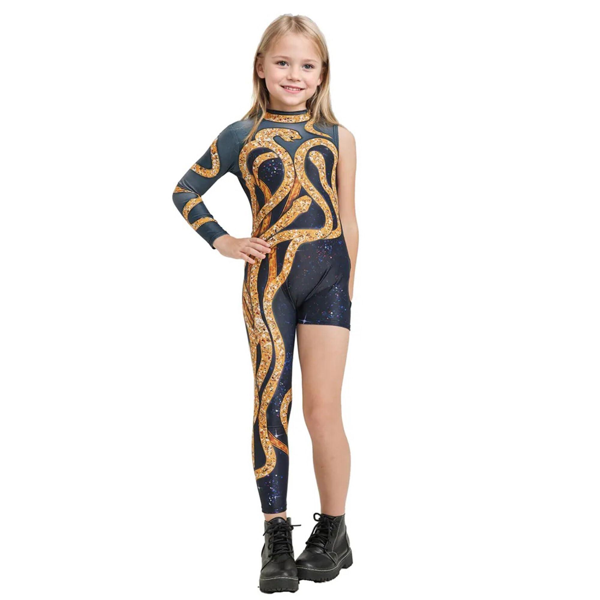 Kids Gold Snake Print Bodysuit Outfit for Girls Boys Celebrity Party Concert Cosplay Jumpsuit Costume - Image 3
