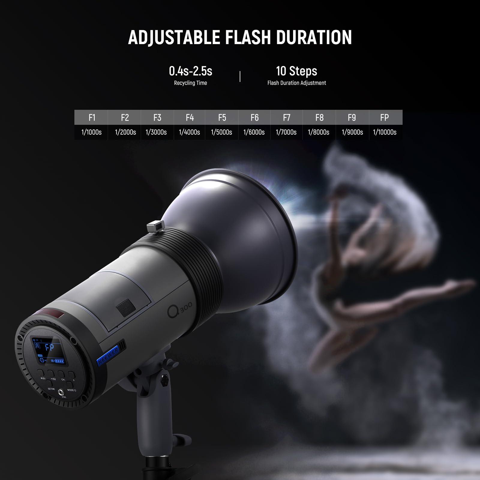 NEEWER Q300 300Ws 2.4G Outdoor Studio Flash with Q Compact Wireless Trigger, 7800mAh Li ion Battery Powered Strobe Light Photography Cordless Monolight with 1000 Full Power Flash 0.4~2.5s Recycle - Image 4