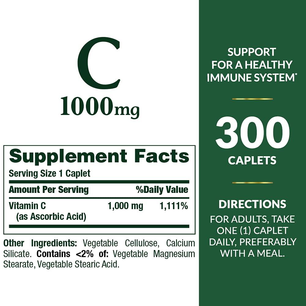 Nature's Bounty Vitamin C, Supports Immune and Antioxidant Health, Vitamin C Supplement, 1000mg, 300 Caplets - Image 2