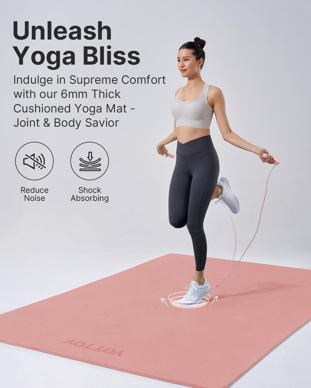 YOTTOY Large Yoga Mat (75 * 52 * 1/2inch),Extra Wide TPE Exercise Mat,Non-Slip Workout Mat for Pilates, Fitness, Barefoot, Home Gym Studio with Strap and Towel - Image 7