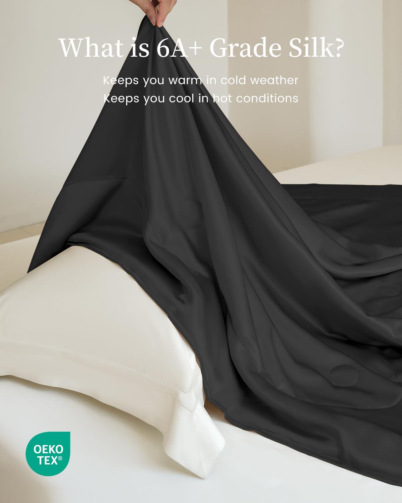 THXSILK Silk Blanket, 100% Mulberry Silk Cooling Throw, Soft and Lightweight Blanket for Bedroom, Sofa, Travel, All-Season (Black, Queen) - Image 5