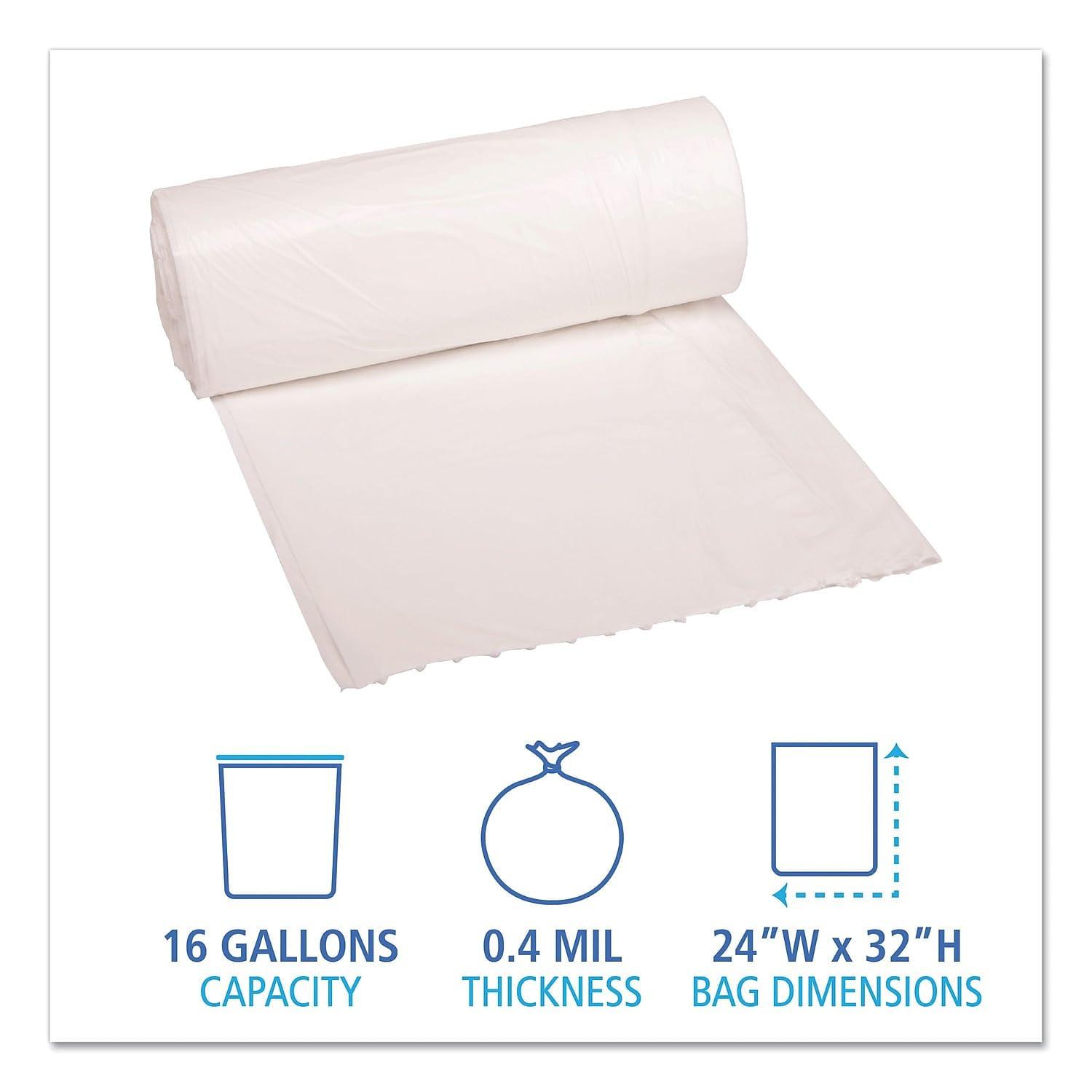 Boardwalk H4832LWKR01 24 in. x 32 in. 16 gal. 0.4 mil. Low-Density Waste Can Liners - White (25 Bags/Roll, 20 Rolls/Carton) - Image 2