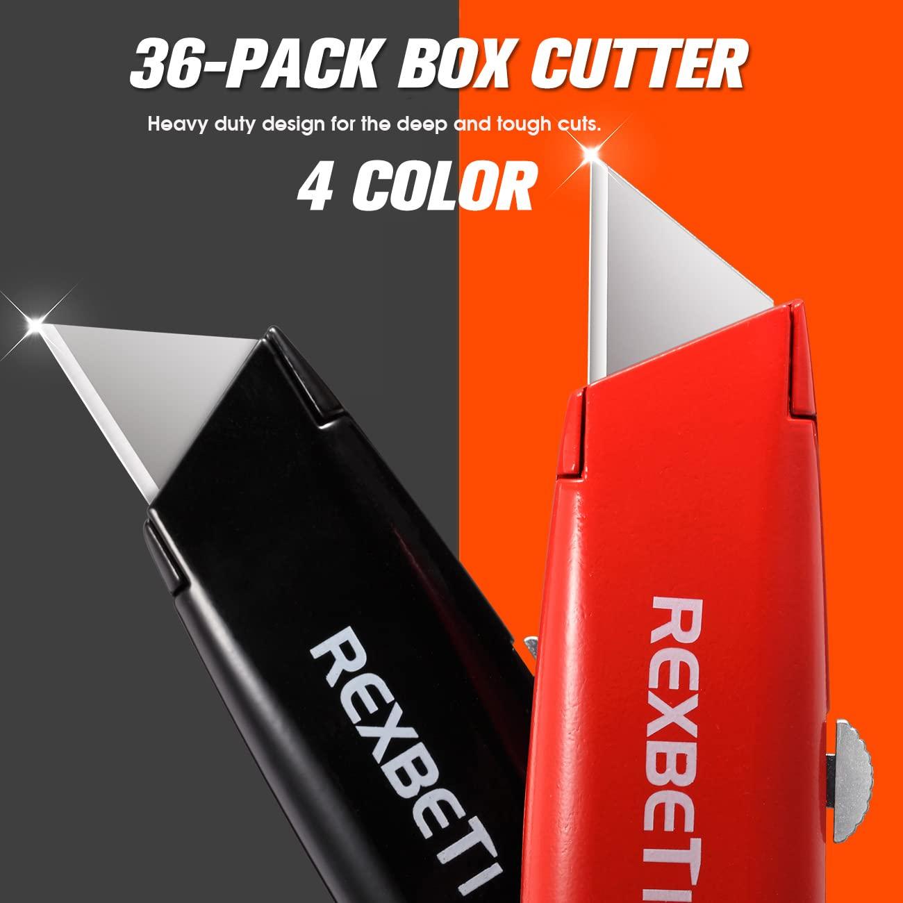 REXBETI 36 Pack Utility Knife Retractable Box Cutter, 4 Color Heavy Duty Aluminum Shell Knife Sets with Extra 30pc SK5 Blades for Cartons, Cardboard and Boxes - Image 2