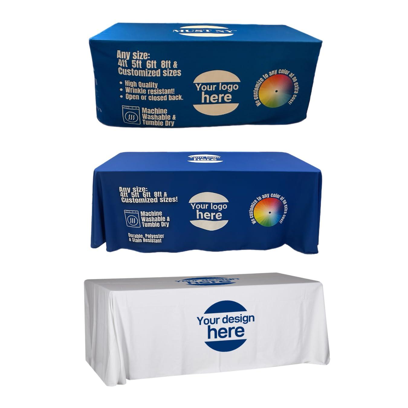 Personalized Customized with Logo Table Cloth 4FT 6 FT 8 FT Table for Tradeshow Events Birthday Wedding Anniversary Tradeshow Mantel Personalizado (6FT 30 x 72" x 30" Open Back)