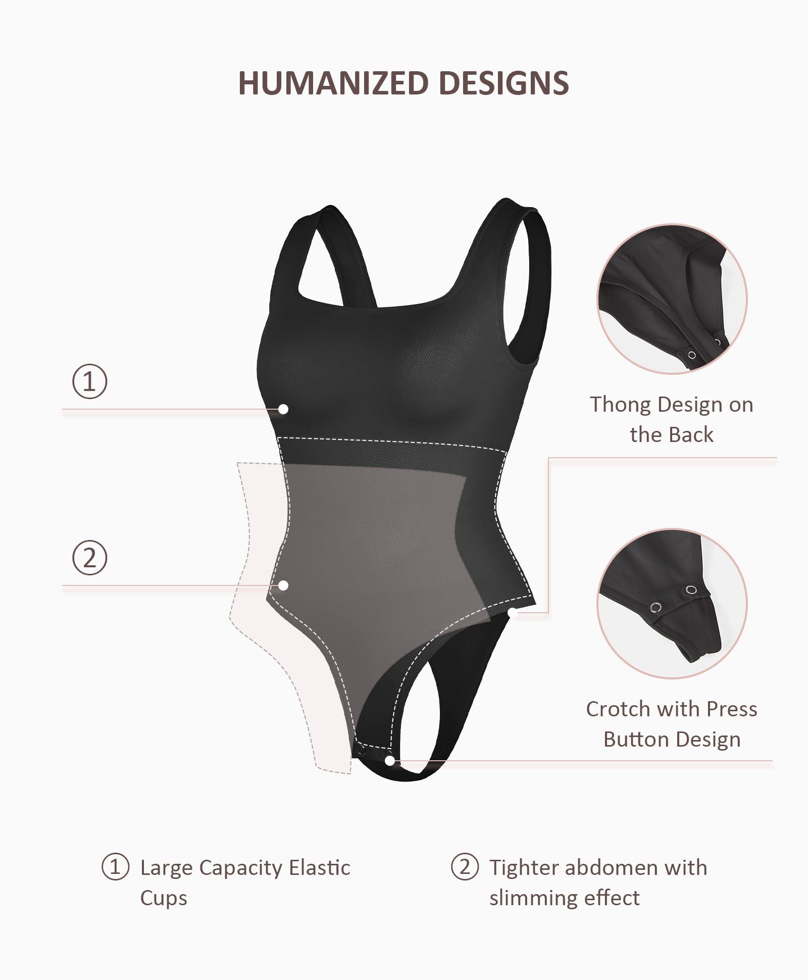 FeelinGirl Bodysuits for Women Seamless Square Neck Tummy Control Compression Thong Shapewear Bodysuit Tank Tops Bodysuit - Image 3