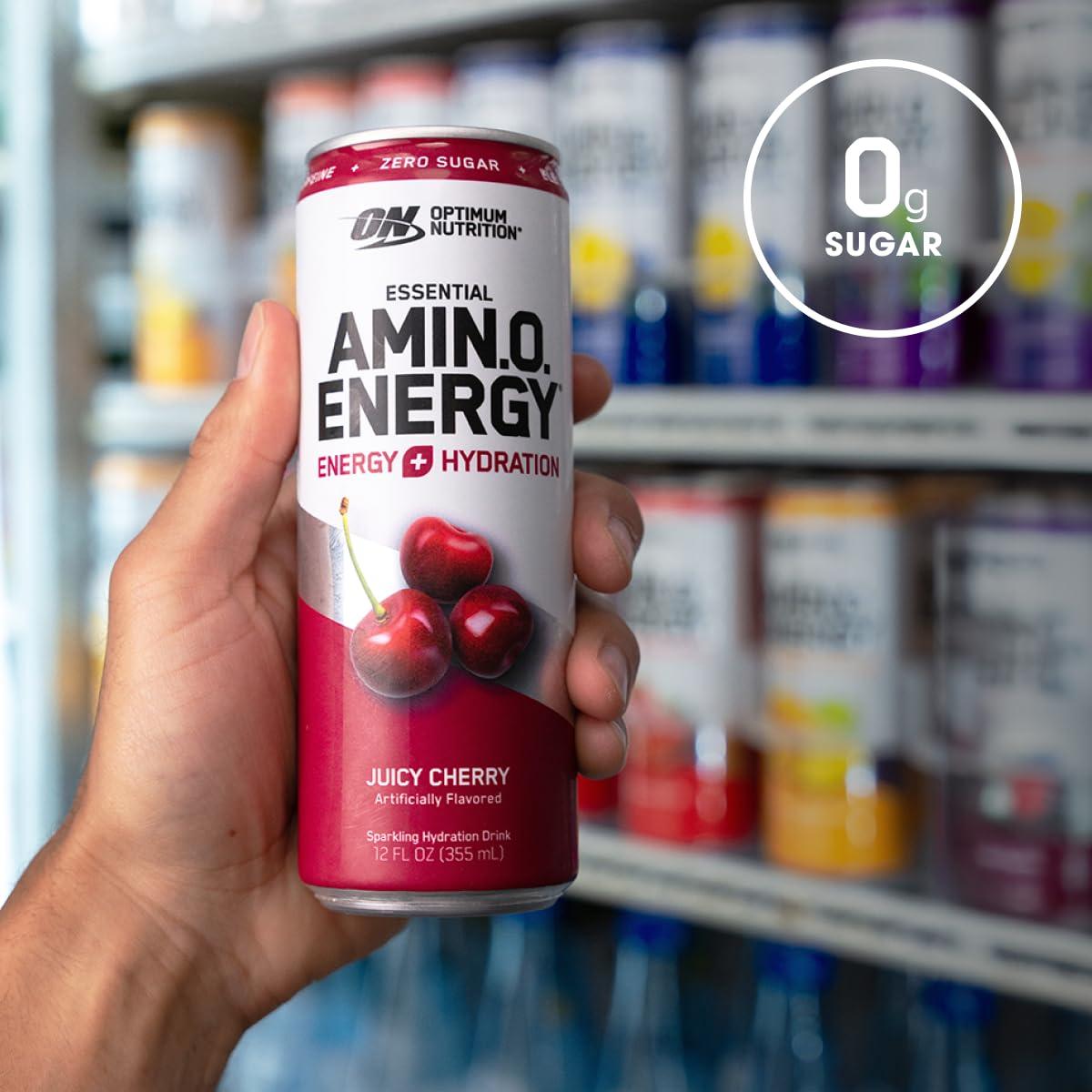 Optimum Nutrition Amino Energy Sparkling Hydration Drink, Electrolytes, Caffeine, Amino Acids, BCAAs, Sugar Free, Juicy Cherry, 12 Fl Oz, 12 Pack (Packaging May Vary) - Image 7