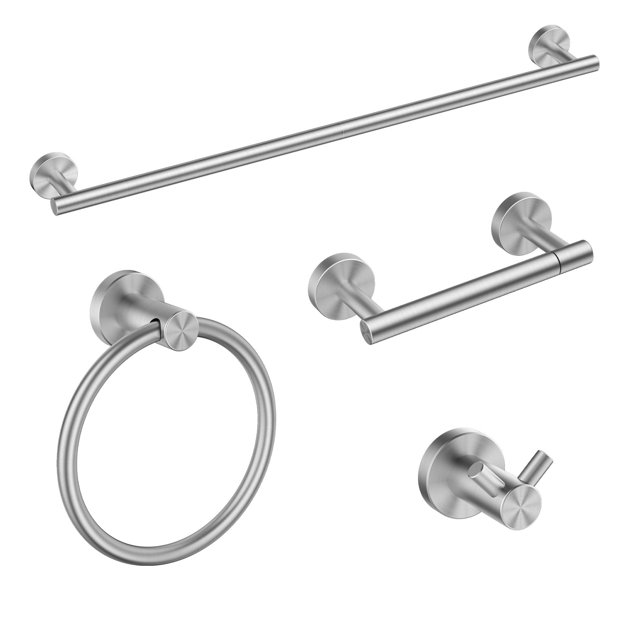 FORIOUS Bathroom Hardware Accessories Set Brushed Nickel, SUS304 Stainless Steel 24 Inch Towel Bar Set, Modern Towel Racks Holder for Bathroom Wall Mounted, 4 Pieces