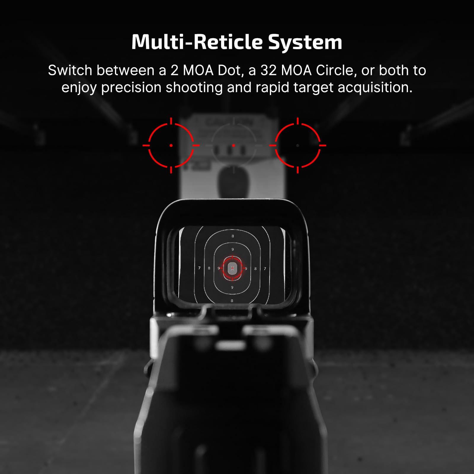 OSIGHT S Multi-Reticle Micro Enclosed Sight with Charging Cover, 2 MOA Dot & 32 MOA Circle for RMSc Footprint, Parallax-Free Durable Reflex Sights (Red Dot) - Image 3