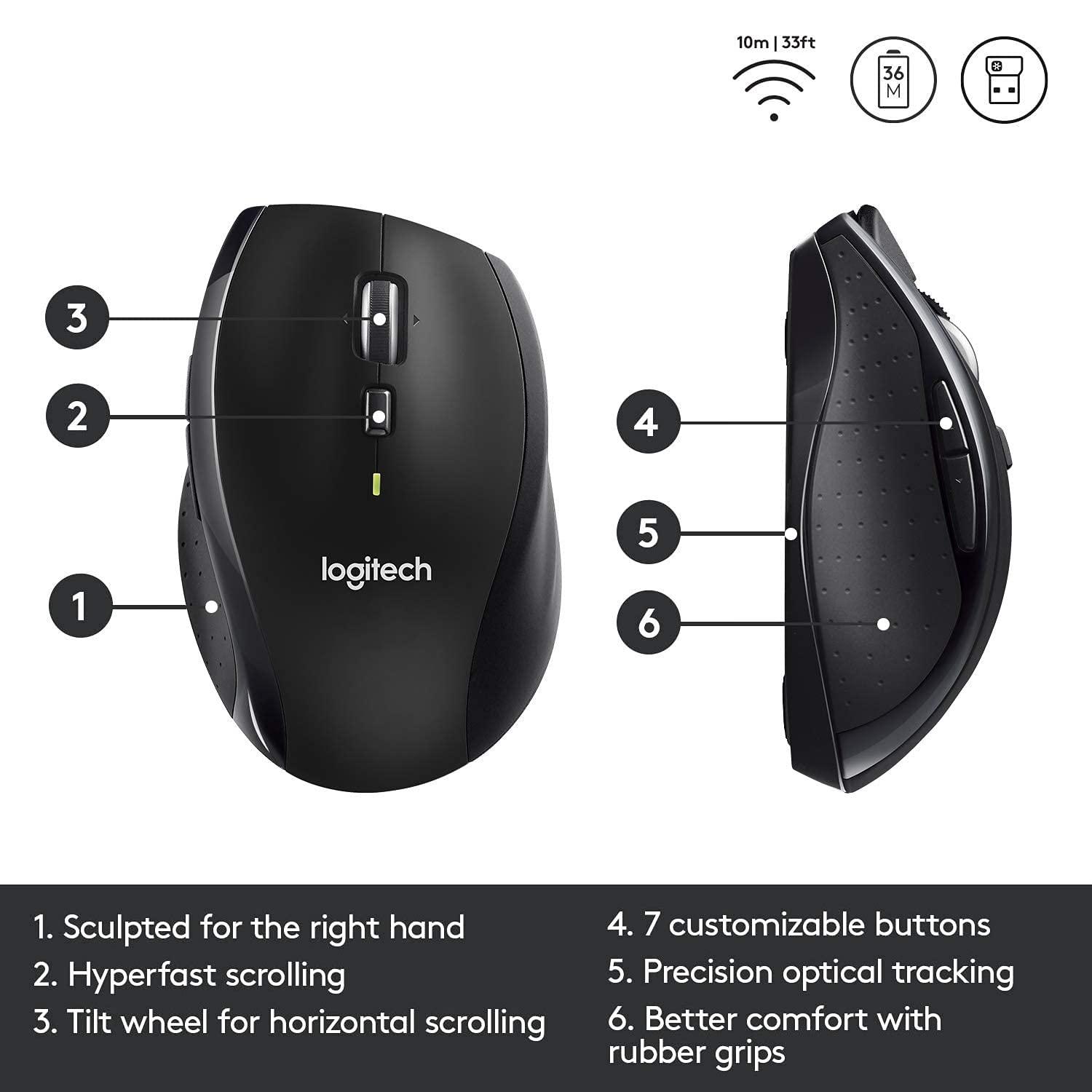 Logitech M705 Wireless Marathon Mouse for PC - Long 3 Year Battery Life, Ergonomic Shape with Hyper-Fast Scrolling and USB Unifying Receiver for Computer and Laptop - Black (Renewed) - Image 6