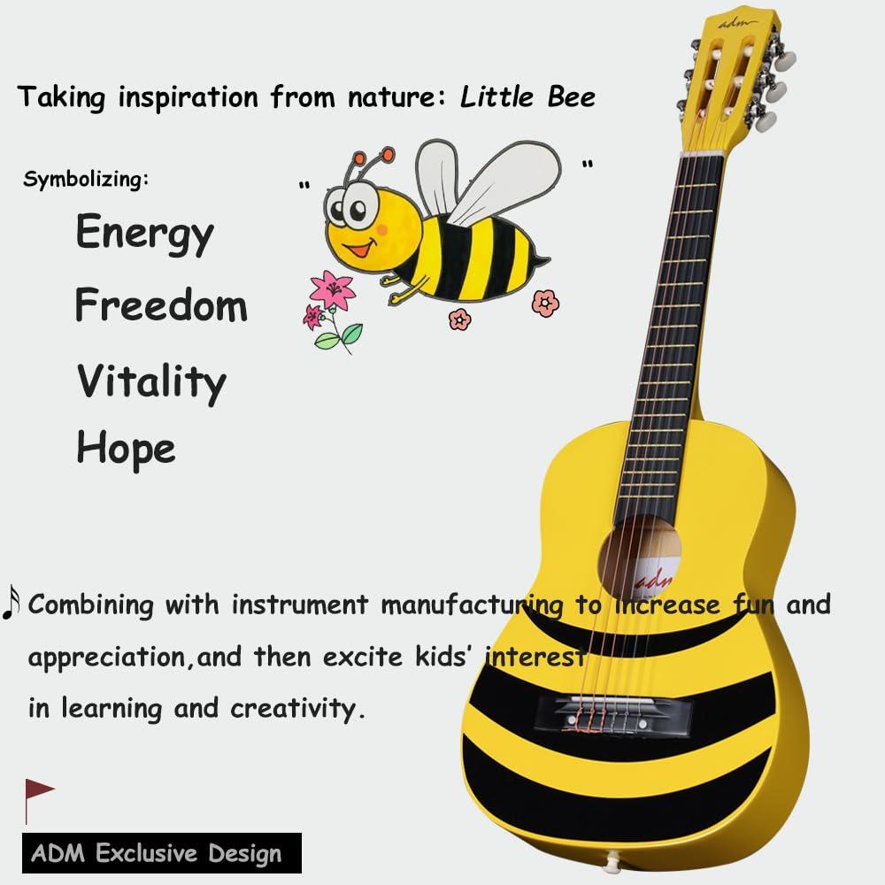 ADM Beginner Acoustic Classical Guitar Nylon Strings Wooden Guitar Bundle Kit for Kid Boy Girl Student Youth Guitarra Online Lessons with Starter Accessories (30 Inch, Honey Bee) - Image 2