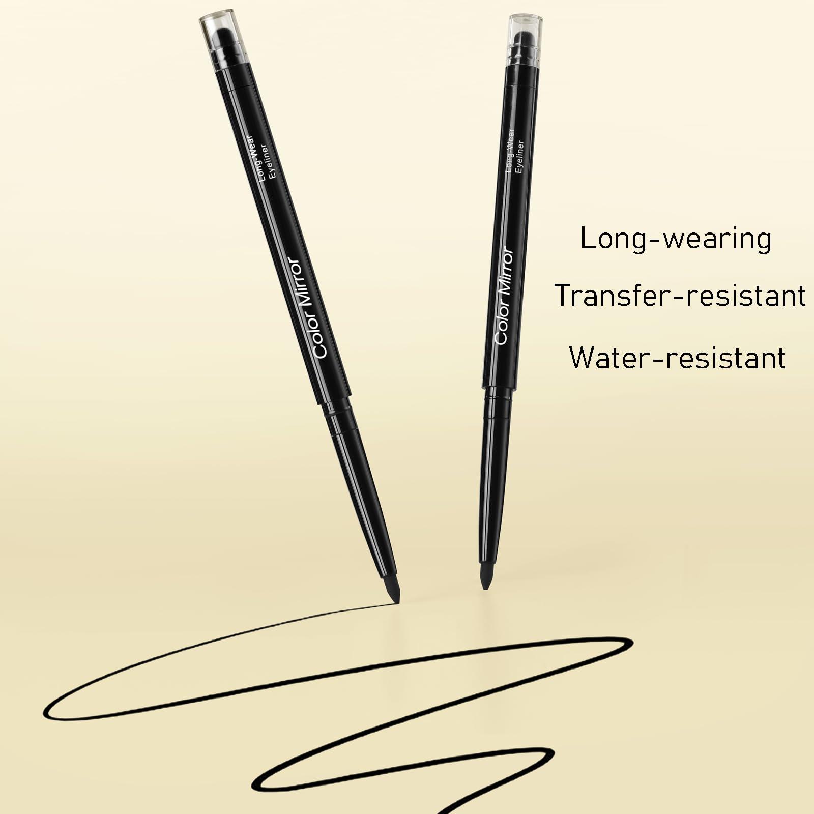 Color Mirror Smudge Proof Eyeliner, Waterproof Retractable Eye liner with Brush, Matte and Shimmer Eyeliner Pencil, Creamy Texture, Long lasting & Smooth(01 Black Matte) - Image 3