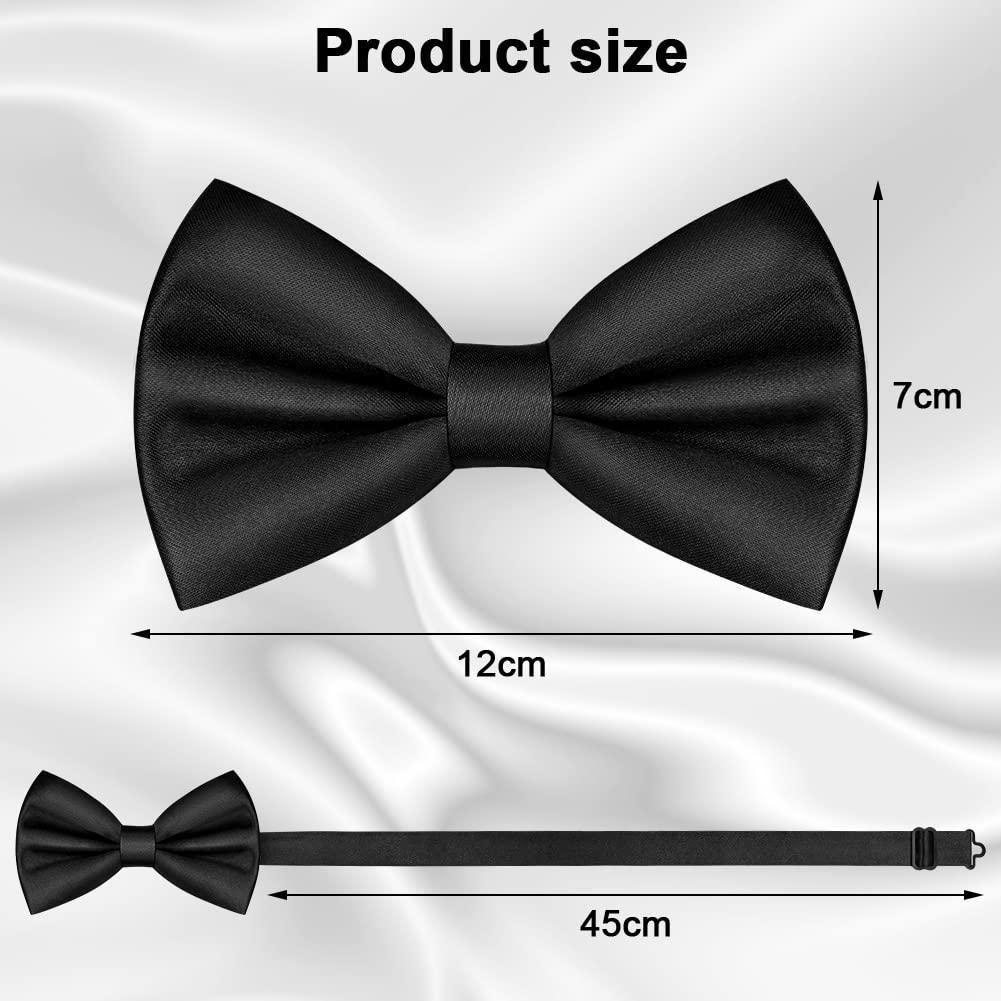 URAQT Men's Bow Tie, Classic Solid Color Pre-Tied Bow Tie for Men, Satin Tux Bowtie, Adjustable Formal Neck Bowtie for Birthday Party Wedding Graduation Mother Gifts (Black) - Image 2