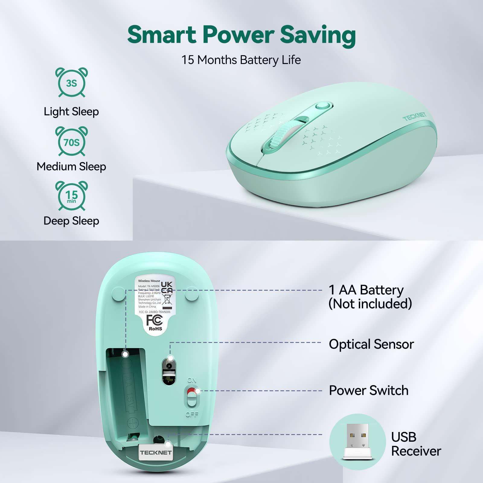 TECKNET Wireless Mouse for Laptop, 2.4G Quiet Computer Mouse with USB Receiver, 4 Buttons Portable Cordless Mice for Chromebook, Laptop, PC, Mac, 800/1200/1600 DPI - Mint Green - Image 6