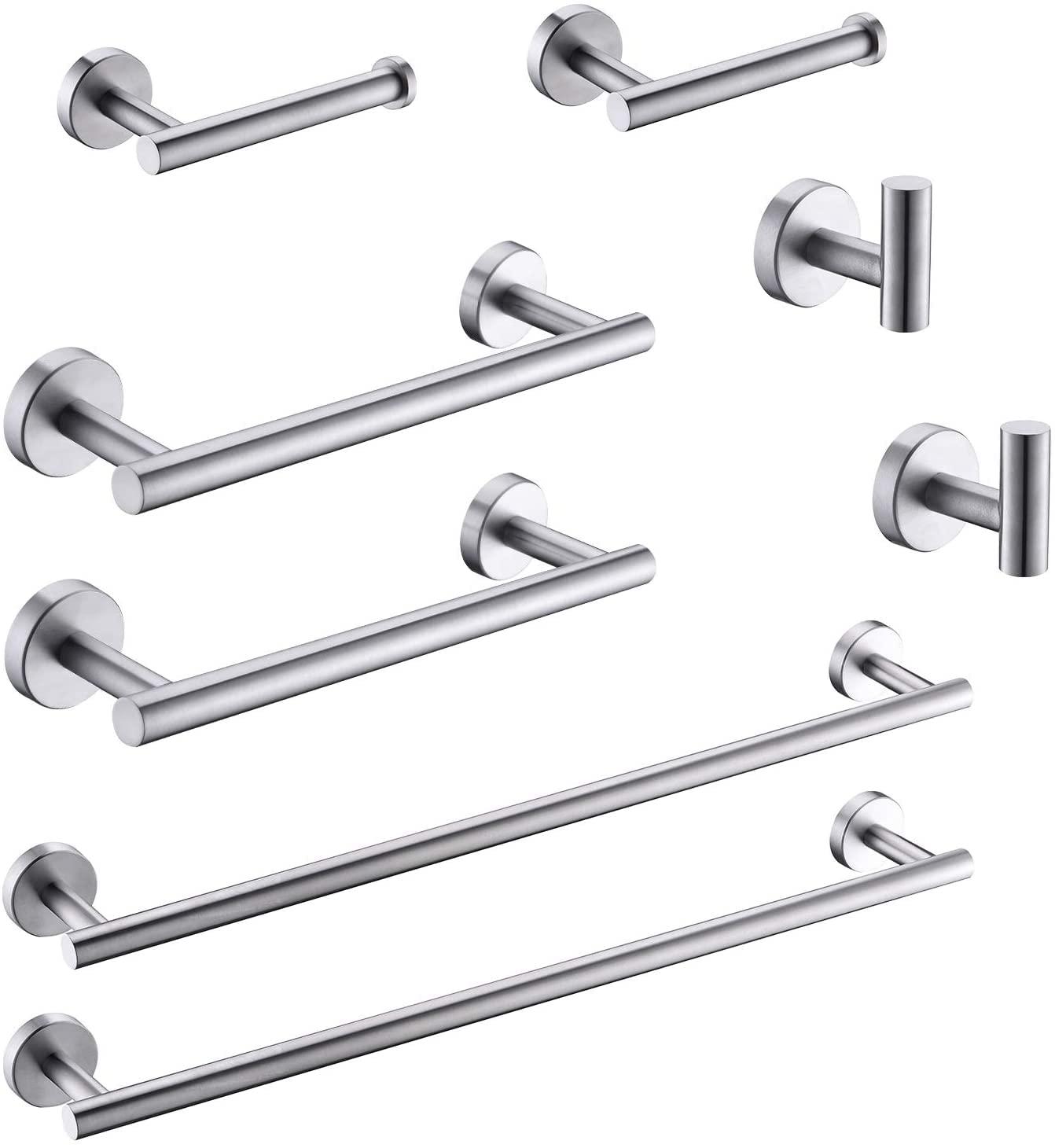 GIMILI 2 Pack 4 Piece Bathroom Hardware Set Brushed Nickel,Stainless Steel Bathroom Accessories Set, Towel bar Kit Wall Mounted, Toilet Paper Holder, Towel Bars, Robe Hook,Towel Rails and Rings