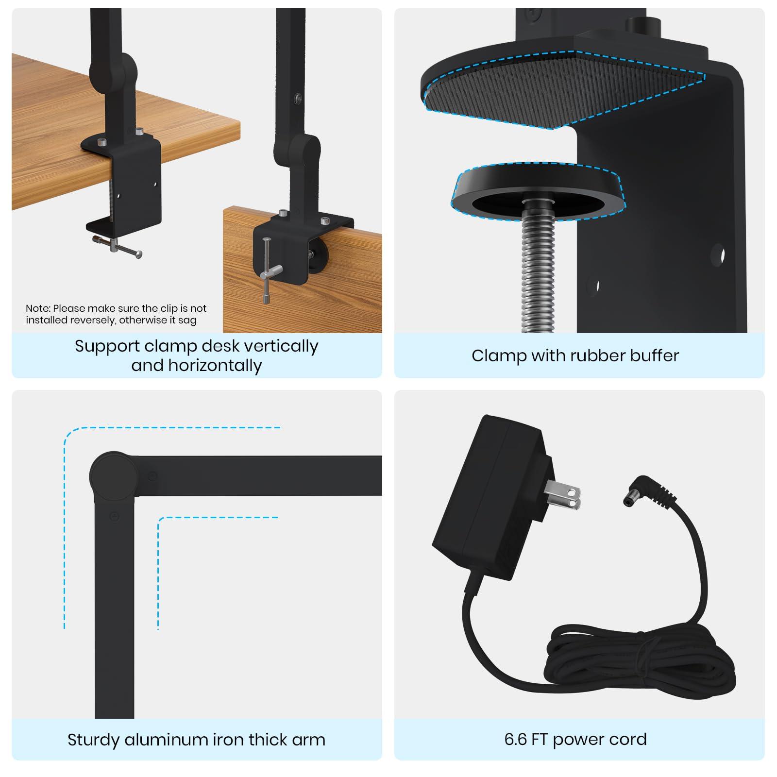 Ultra Bright Architect Desk Lamp with Clamp,Transformable LED Desks Lamp for Home Office,Tall Overhead Led Desk Light[41" Long Dimmable Light Bar],24W Auto Dimmable Desks Lights for Drawing Hobby Use - Image 7