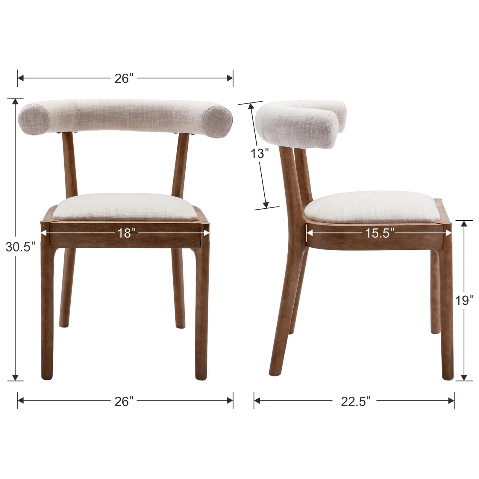 Kmax Dining Chairs Set of 4, Mid-Century Modern Fabric Kitchen Chairs with Natural Walnut Finished Frame & Linen Curved Back, Line Beige - Image 2