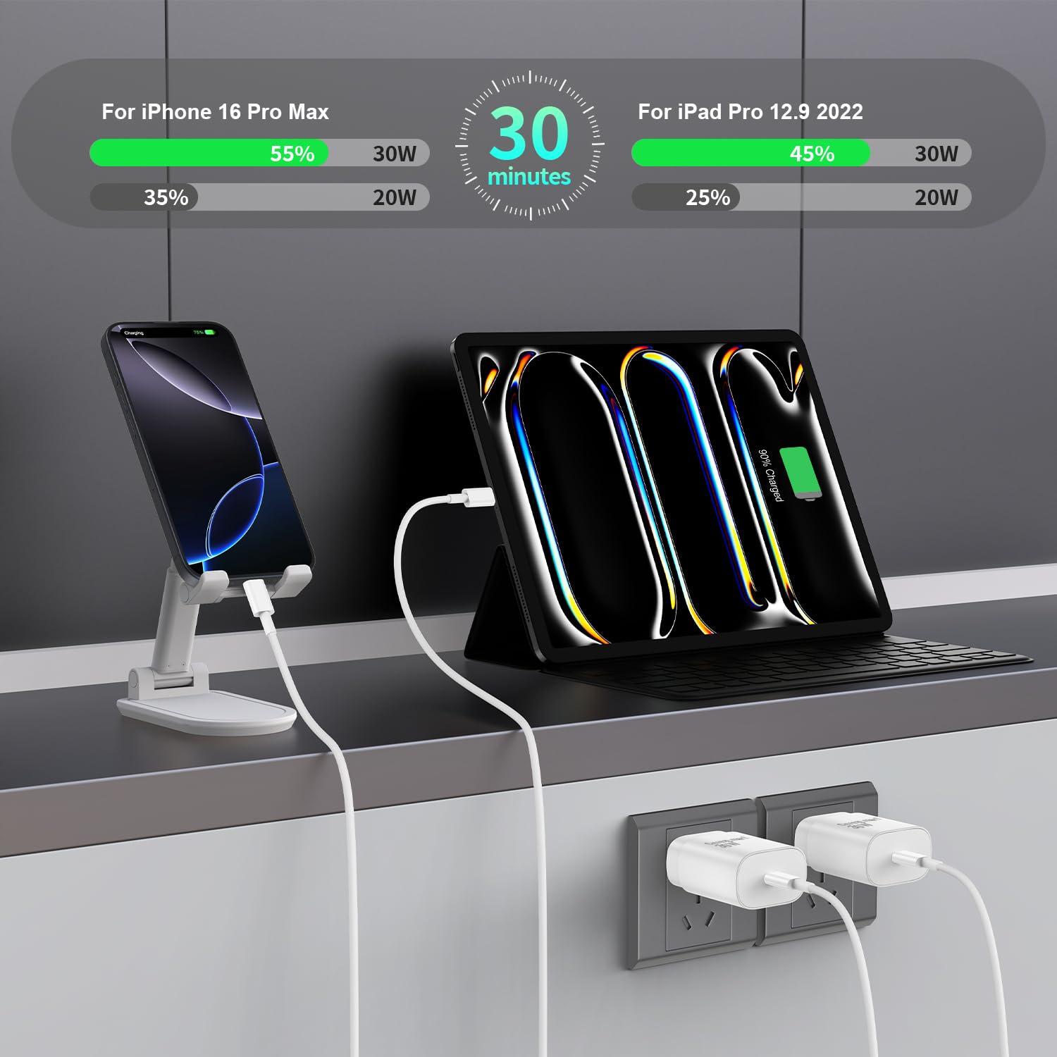 USBC Charger Block for iPhone 16 15 Pro Max Plus Charger Fast Charging,30w Usb-C Fast Charger Adapter 6+10Ft USB Type C to USB C Cable for I Phone 16 15 ProMax Plus iPad Pro Air Mini-30 Watt Certified - Image 2