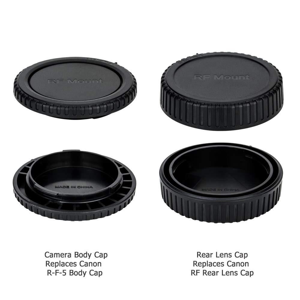 2 Pack RF Mount Body Cap Cover & Rear Lens Cap for Canon EOS R100 R50 R50V R8 R R1 R3 R5 R6 Mark II R7 R10 RP Mirrorless Camera & RF Mount Lenses, with 2 Extra Hot Shoe Protective Covers Included - Image 2