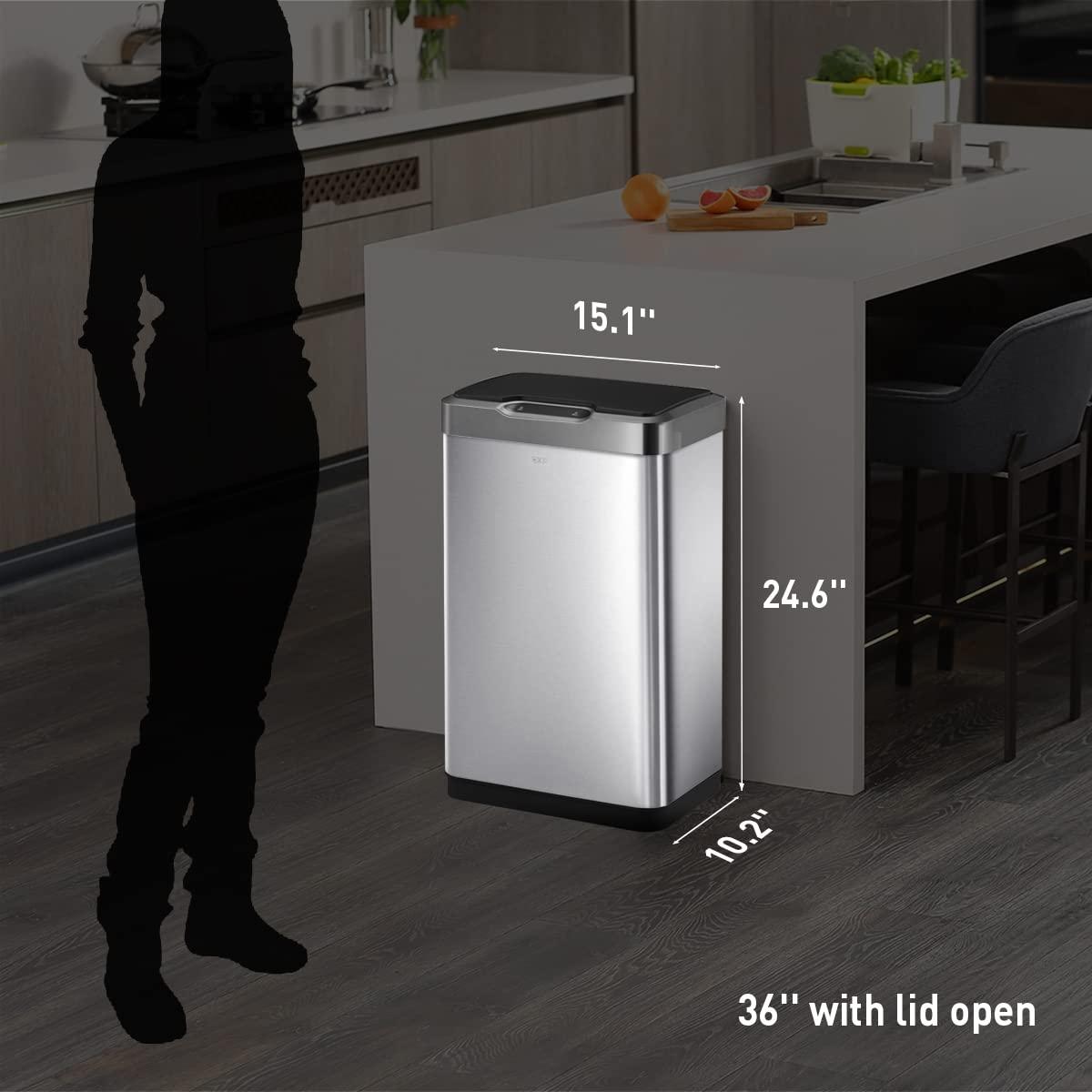 EKO Mirage-T 50 Liter / 13.2 Gallon Touchless Rectangular Motion Sensor Trash Can, Brushed Stainless Steel Finish - Image 3