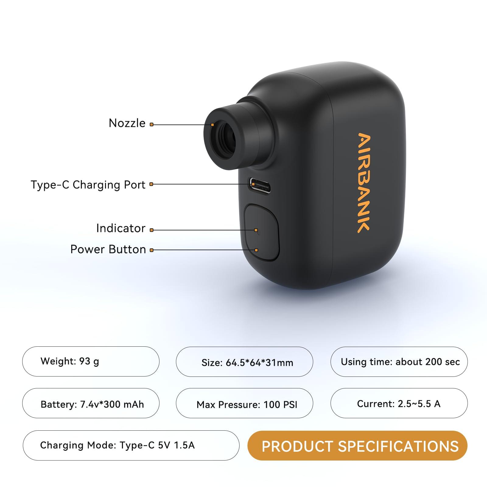 AIRBANK Mini Bike Pump POCKET SE, 100 PSI Electric Bicycle Air Pump for Road Bikes, Portable Bicycle Pump, Bicycle Tire Inflator for Schrader and Presta Valve with Rechargeable Battery - Image 6