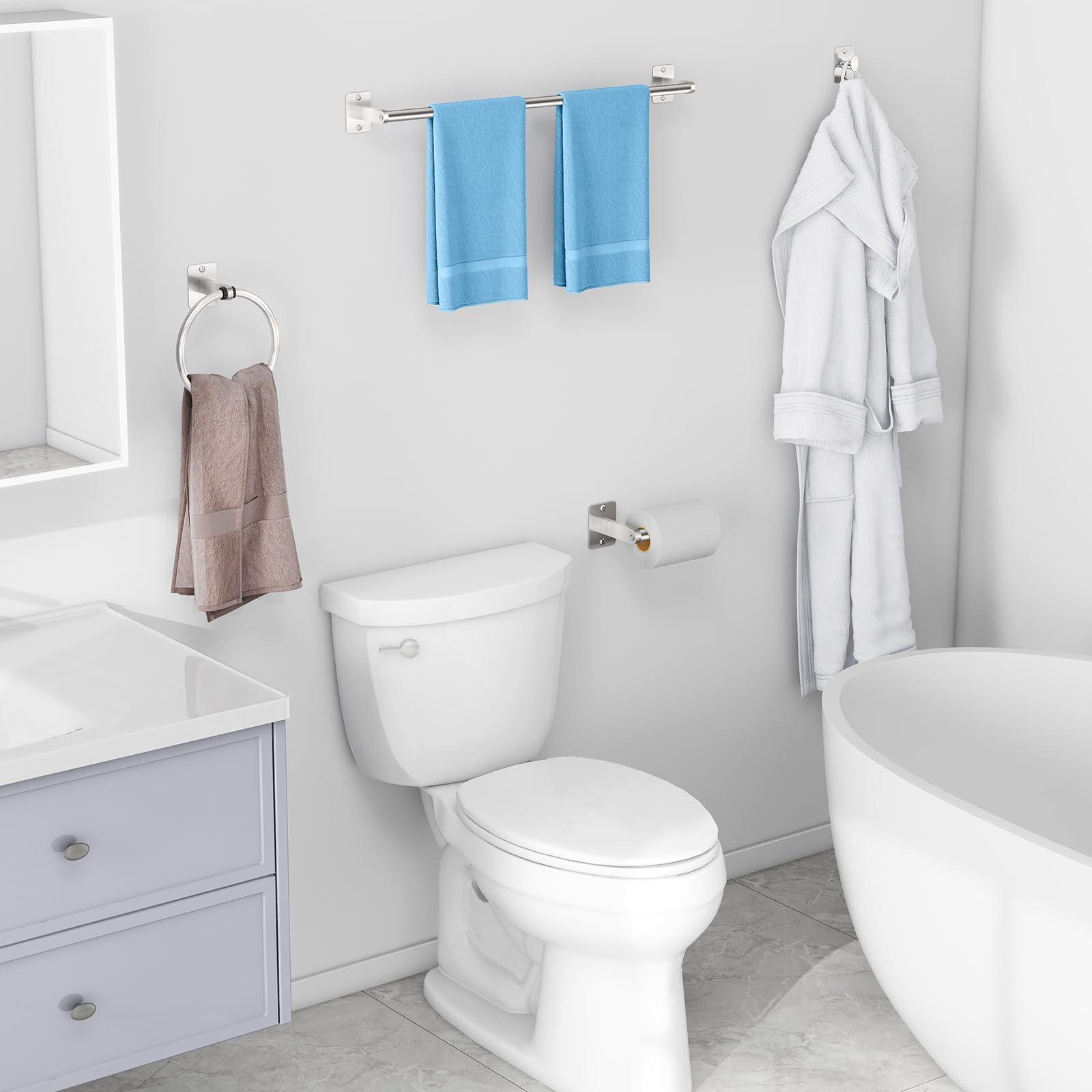 Brushed Nickel Bathroom Accessories Set, KLJKPA 4 Pieces Bathroom Hardware Set, 24 inch Towel Bar, Towel Racks for Bathroom, Robe Towel Hooks, Toilet Paper Holder Wall Mounted - Image 2