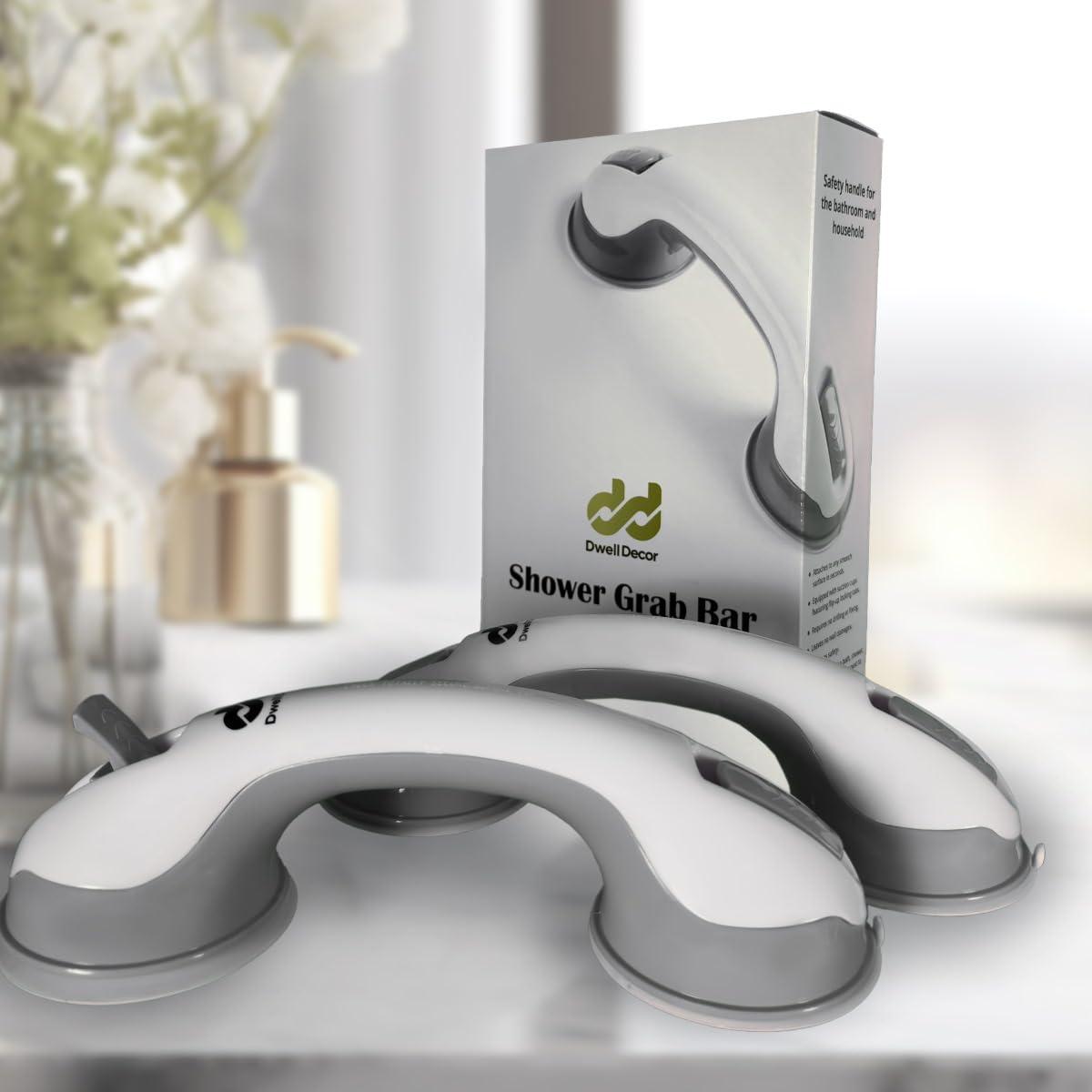 2Pack DwellDecor Grab Bars for Bathtubs and Showers, Shower Handles for Elderly Suction, Handicap Grab Bar, Suction Shower Grab Bars for Seniors, Bathroom Grab Bars, Shower Bars Safety, 12inch, Grey - Image 8